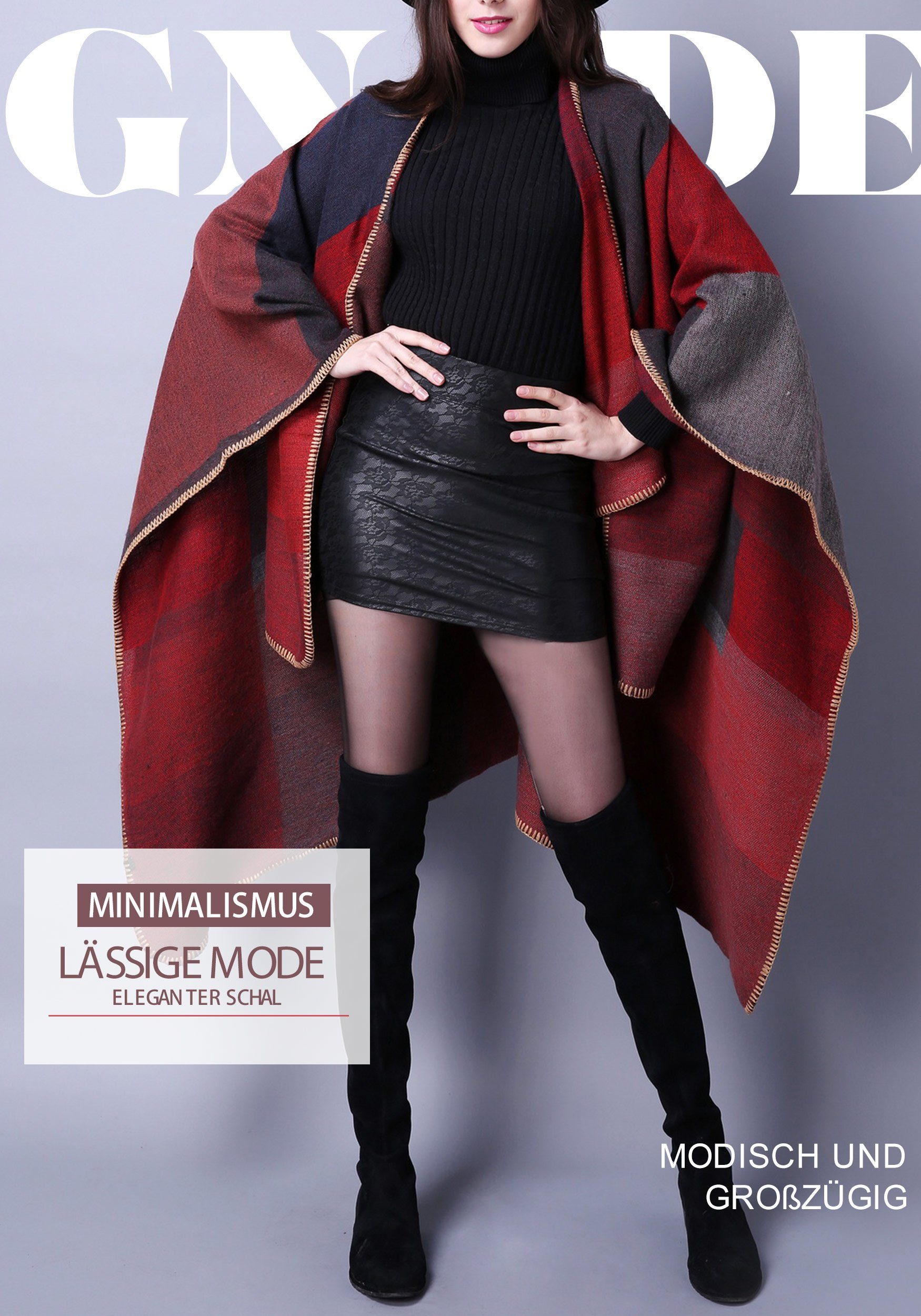 Modeschal XXL-Schal Rot MAGICSHE Kariertes Farben Patchwork