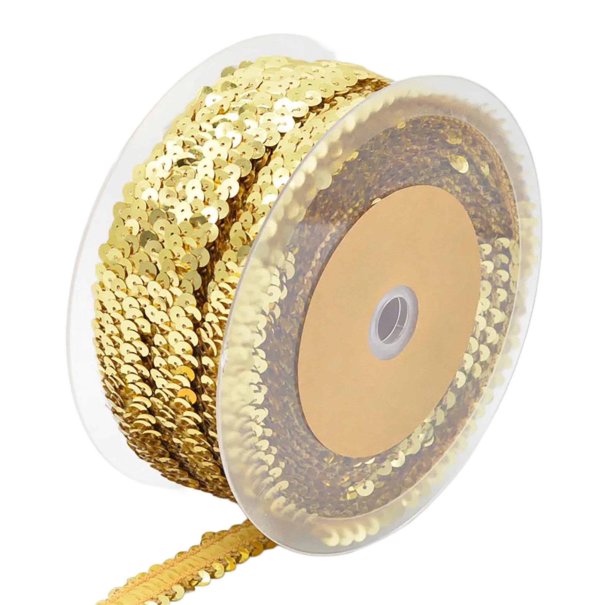 maDDma Bastelband Paillettenband ab 1m Meterware 20mm elastisches Paillettenborte, gold