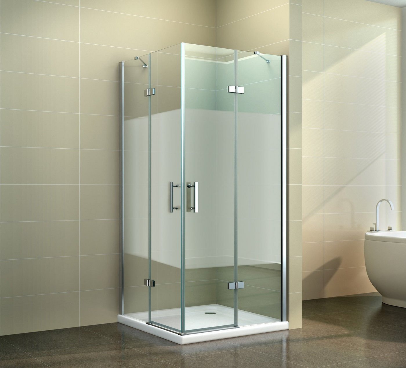 Thumbnail - Fischer und Adamek Eckdusche Duschkabine Eckdusche Dusche Duschabtrennung Pendel Quadrat Glas Eder, BxT: 80x80 cm, Gestr...