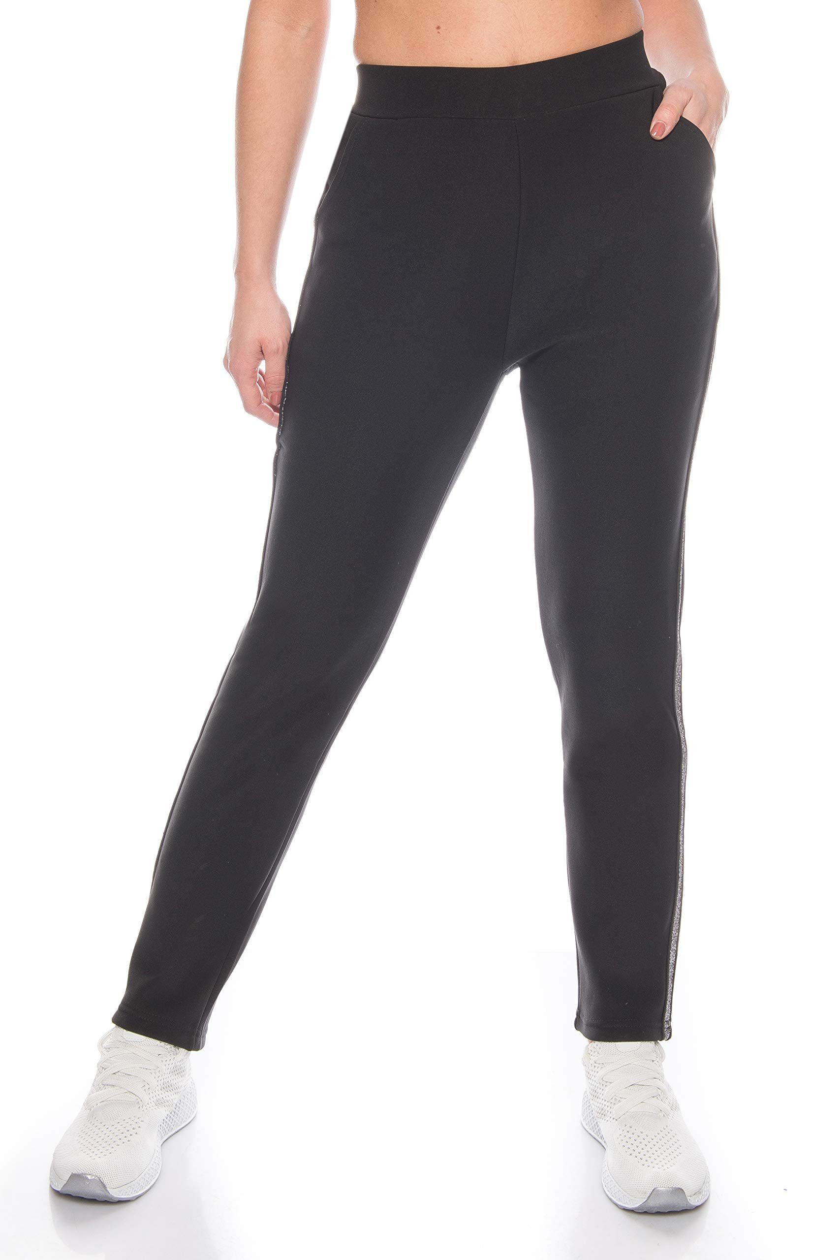 Kendindza Collection Thermoleggings Damen Schwarz Winter Innenfleece Schlupfhose, Gummibund, Thermo stretch Funktion Winterhose Thermohose, elegant warm gefüttert &