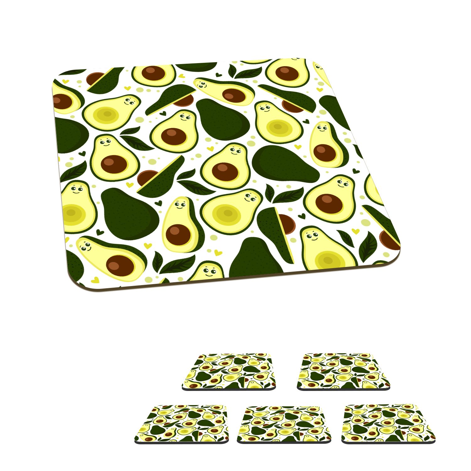 MuchoWow Glasuntersetzer Muster - Avocado - Frucht, Zubehör für Gläser, 6-tlg., Glasuntersetzer, Tischuntersetzer, Korkuntersetzer, Untersetzer, Tasse