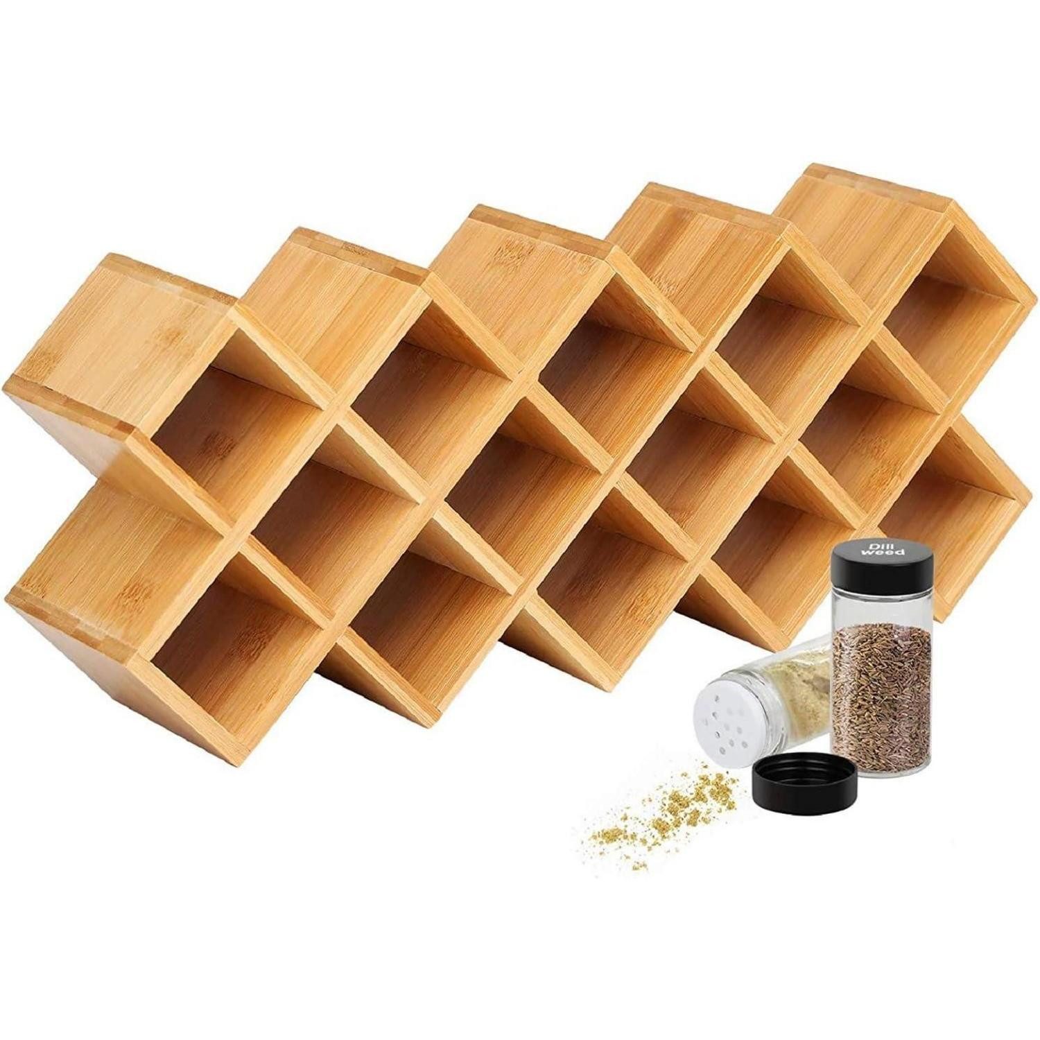 LuxusKollektion Gewürzregal Bambus Gewürzregal 18 Edelstahl Gläsern Kräuter Organizer, 1-tlg.