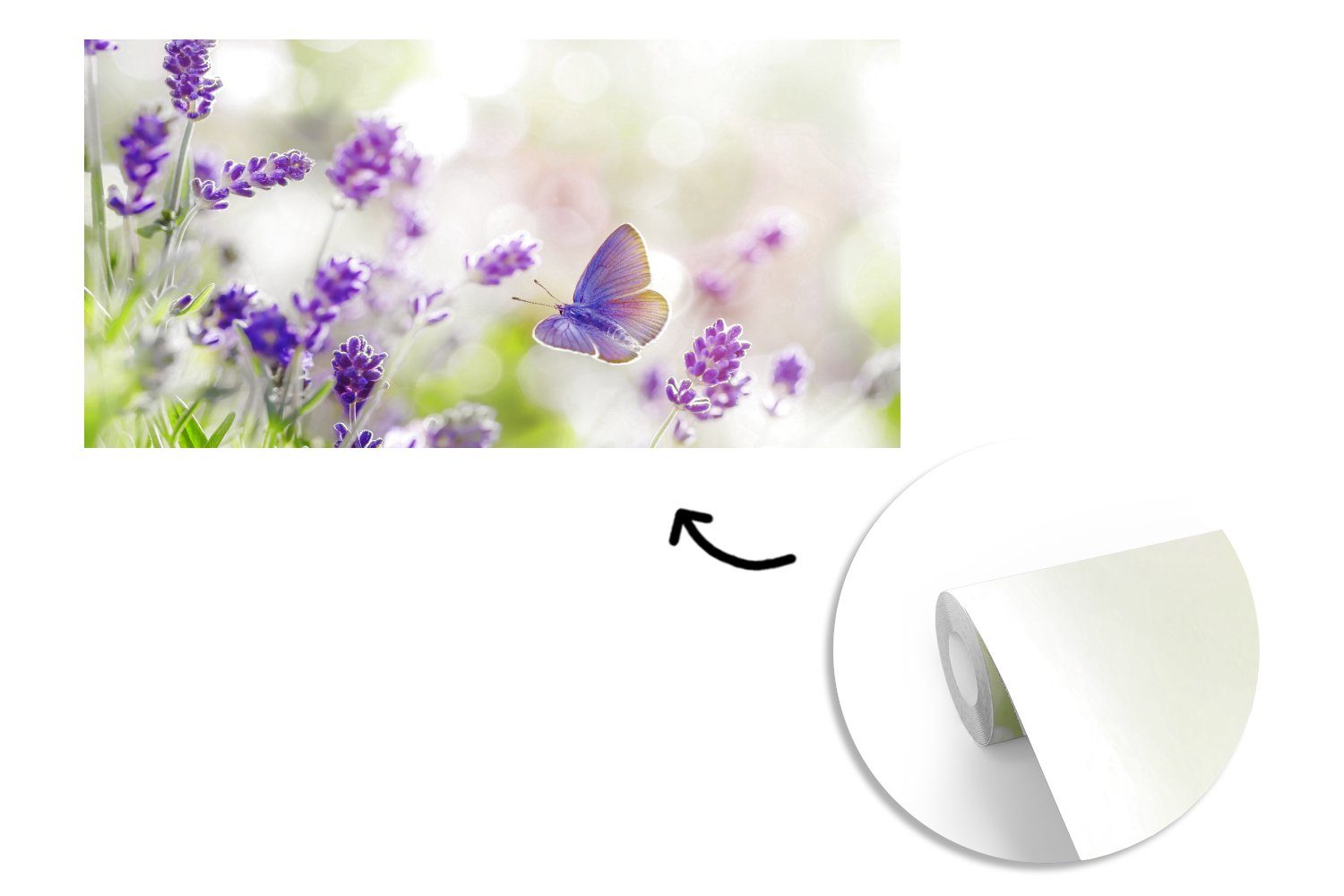 bedruckt, Schmetterling Fototapete Blumen - Matt, Fototapete St), (7 Wohnzimmer Lavendel Natur, - Schlafzimmer MuchoWow für Vliestapete Küche, -