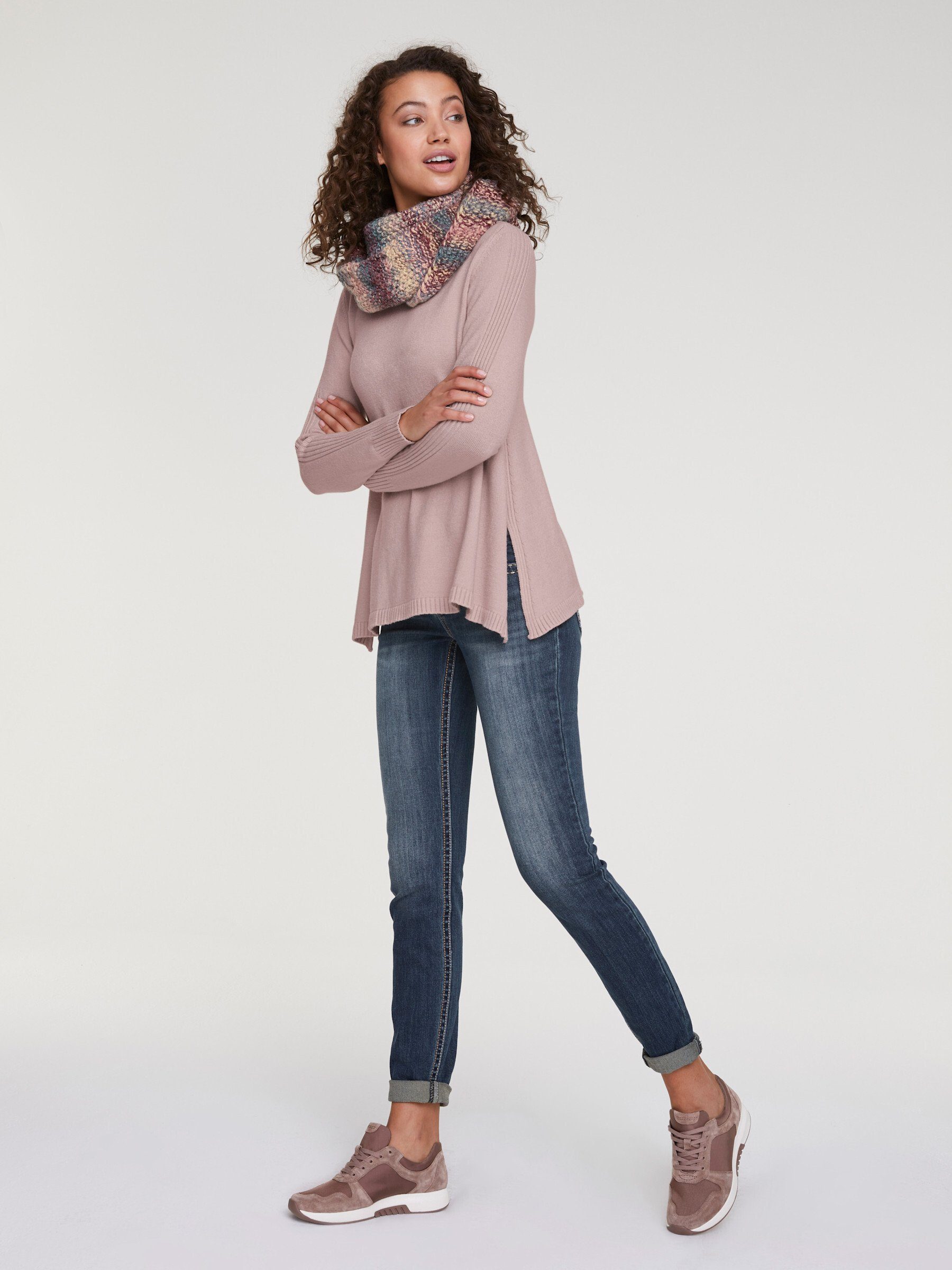 Strickpullover Longpullover Langarm Feinstrick