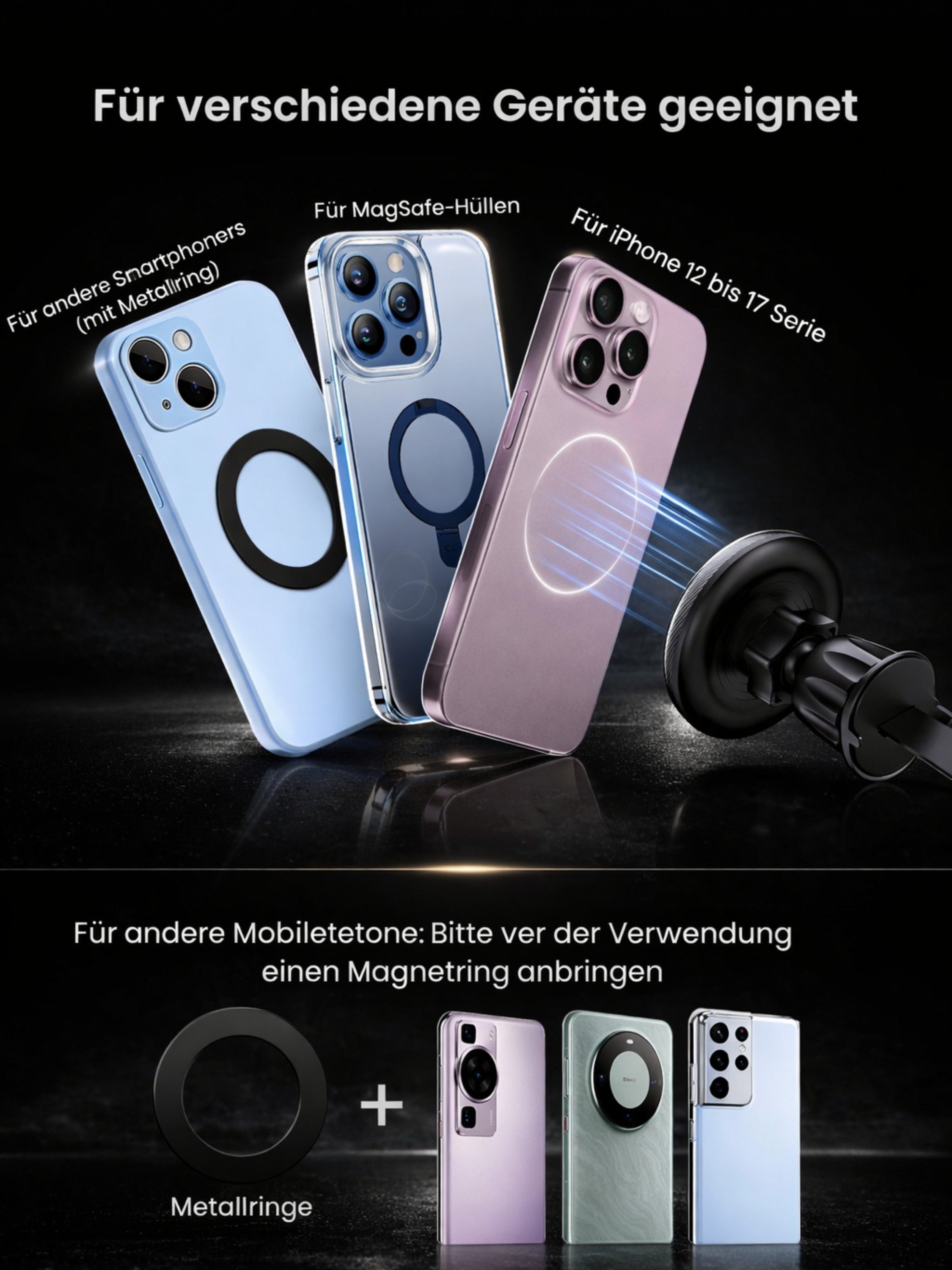 RUHE Handy-Halterung MagSafe Handyhalterung Autohalterung Auto KFZ Magnetische flexibel, (bis 8 Zoll, Packung, 1-tlg., Universal Lüftung Handyhalterung für iPho – Bild 3 von 5