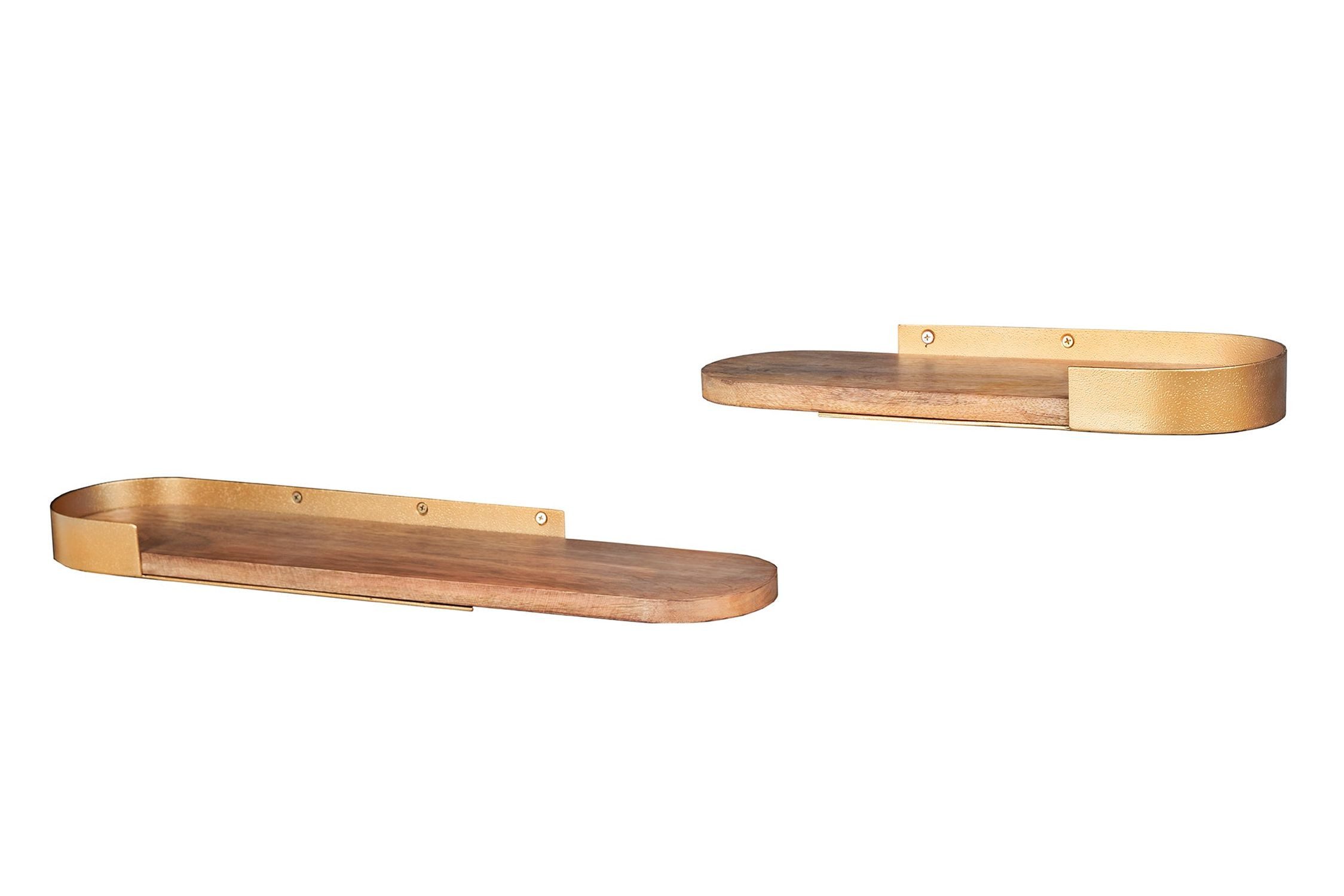 Licht-Erlebnisse Wandregal BARA, 2er Set Holz Eisen B: 40 / 60 cm in Natur Gold Handarbeit Schwebend