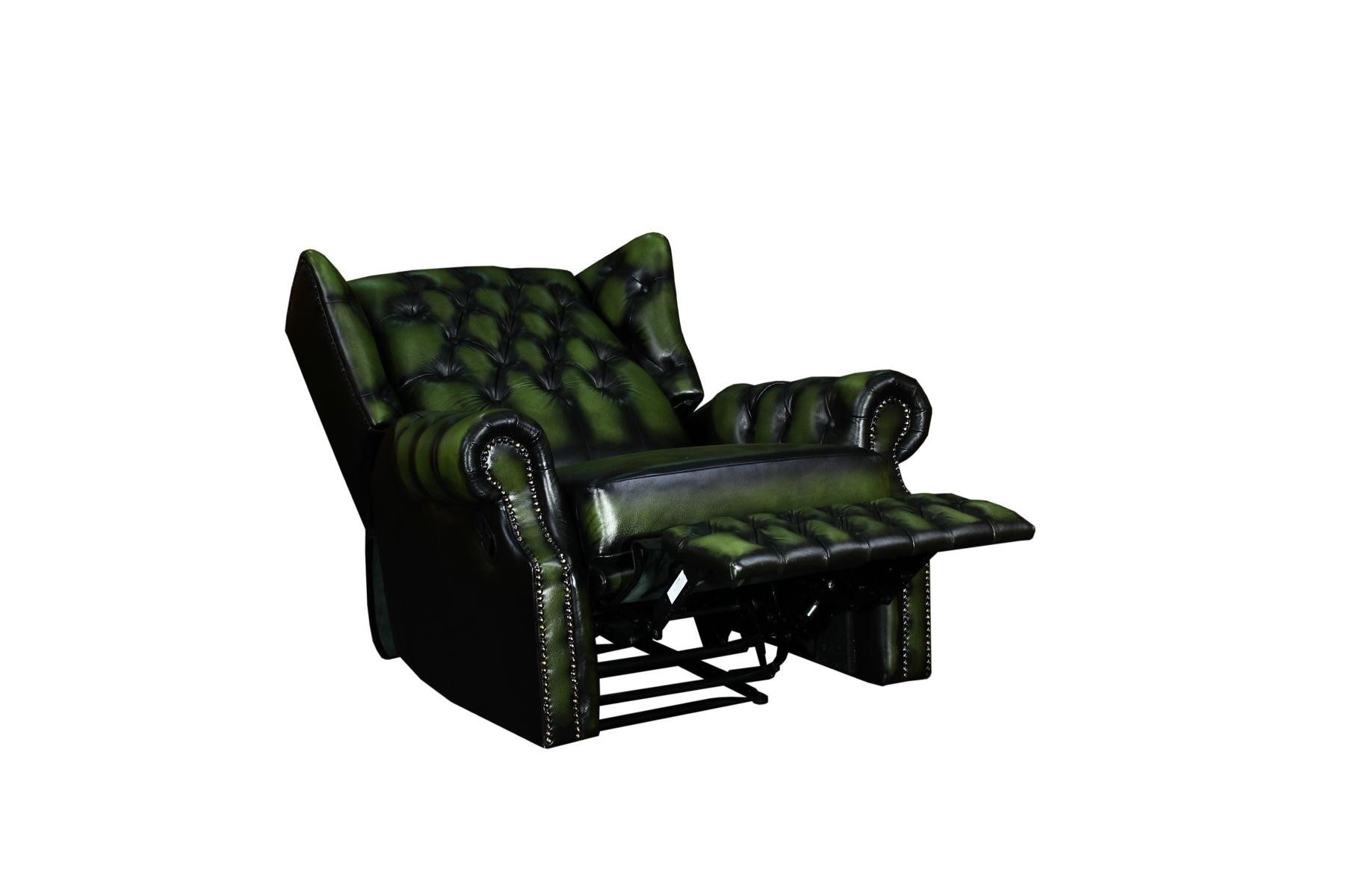 Salottini Chesterfield-Sessel SOFORT Edler Chesterfield Ohrensessel Stunning Leder Recliner grün, Handarbeit