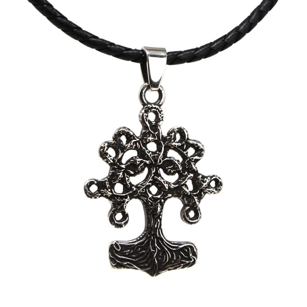 DALMARO Kette mit Anhänger Lederkette Edelstahlkette 316L GLÜCKSBAUM, Herren Halskette Biker / Wikinger Kette - Schmuckbox
