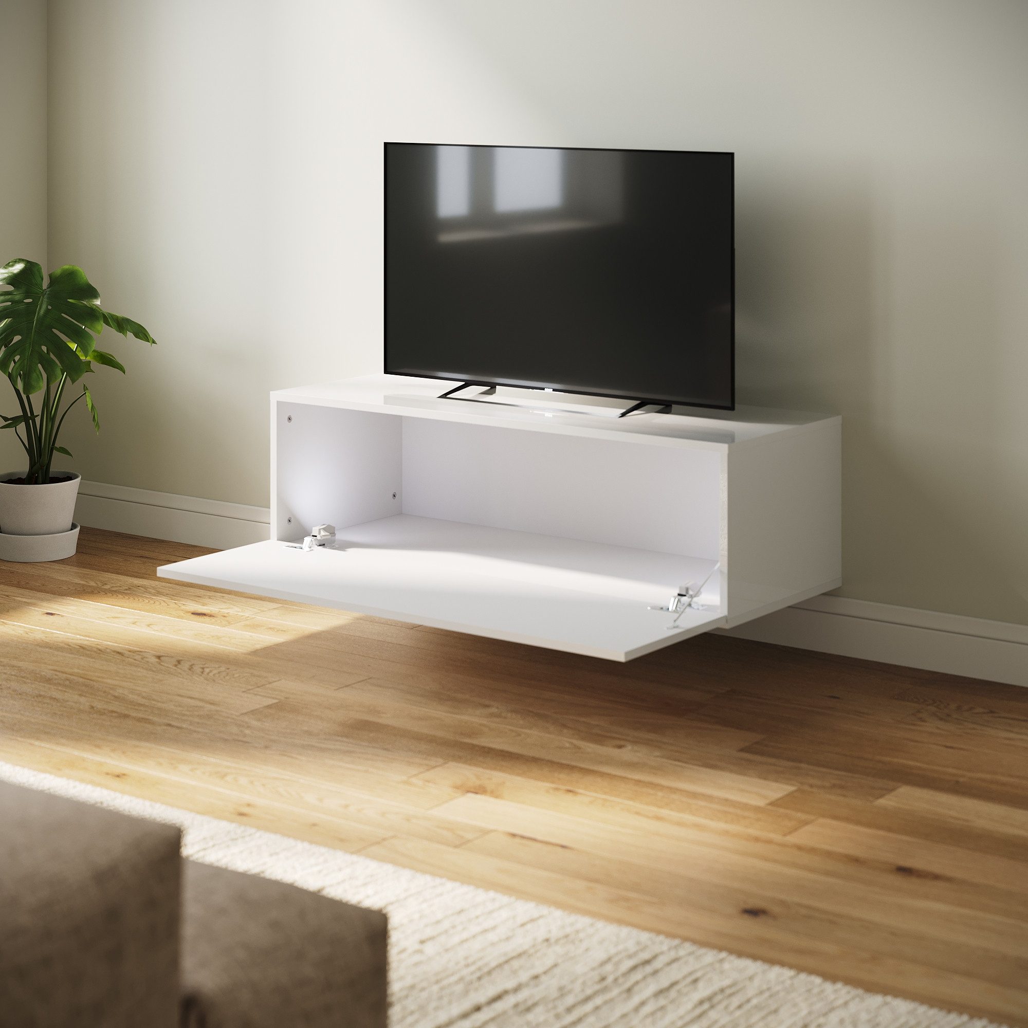 SONNI Lowboard Lowboard TV Hängend Weiß/ Schwarz TV Schrank in Wohnzimmer (Packung), 140-180cm tv schrank in wohnzimmer für 35''- 45'' Fernseher – Bild 3 von 5