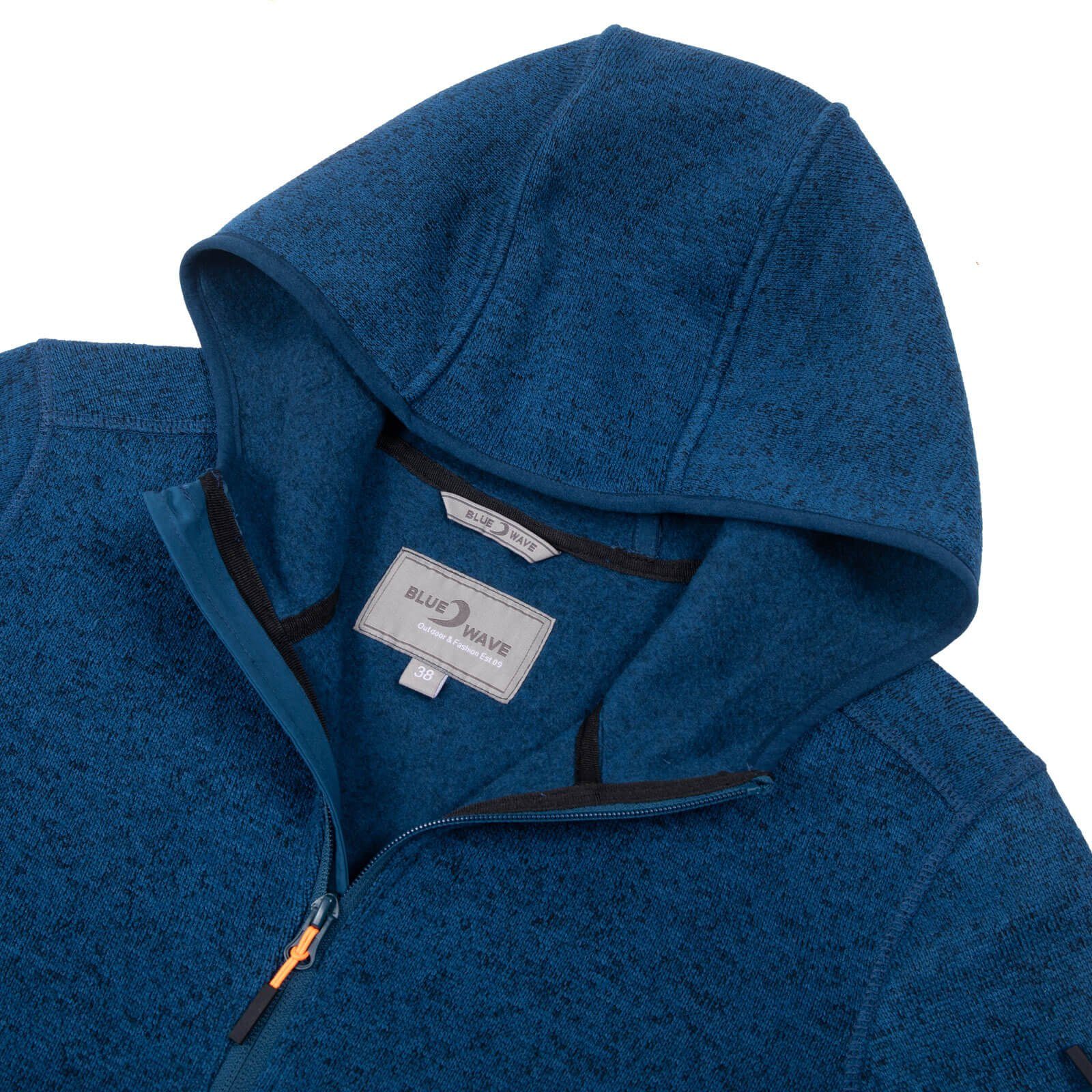 Blue Wave Strickfleecejacke Damen Fleecejacke Lotte Kapuze - Jacke Fleece Strick- & Melange-Optik Reißverschluss, Elastikabschluss an Arm & Bund, Reißverschluss-Taschen