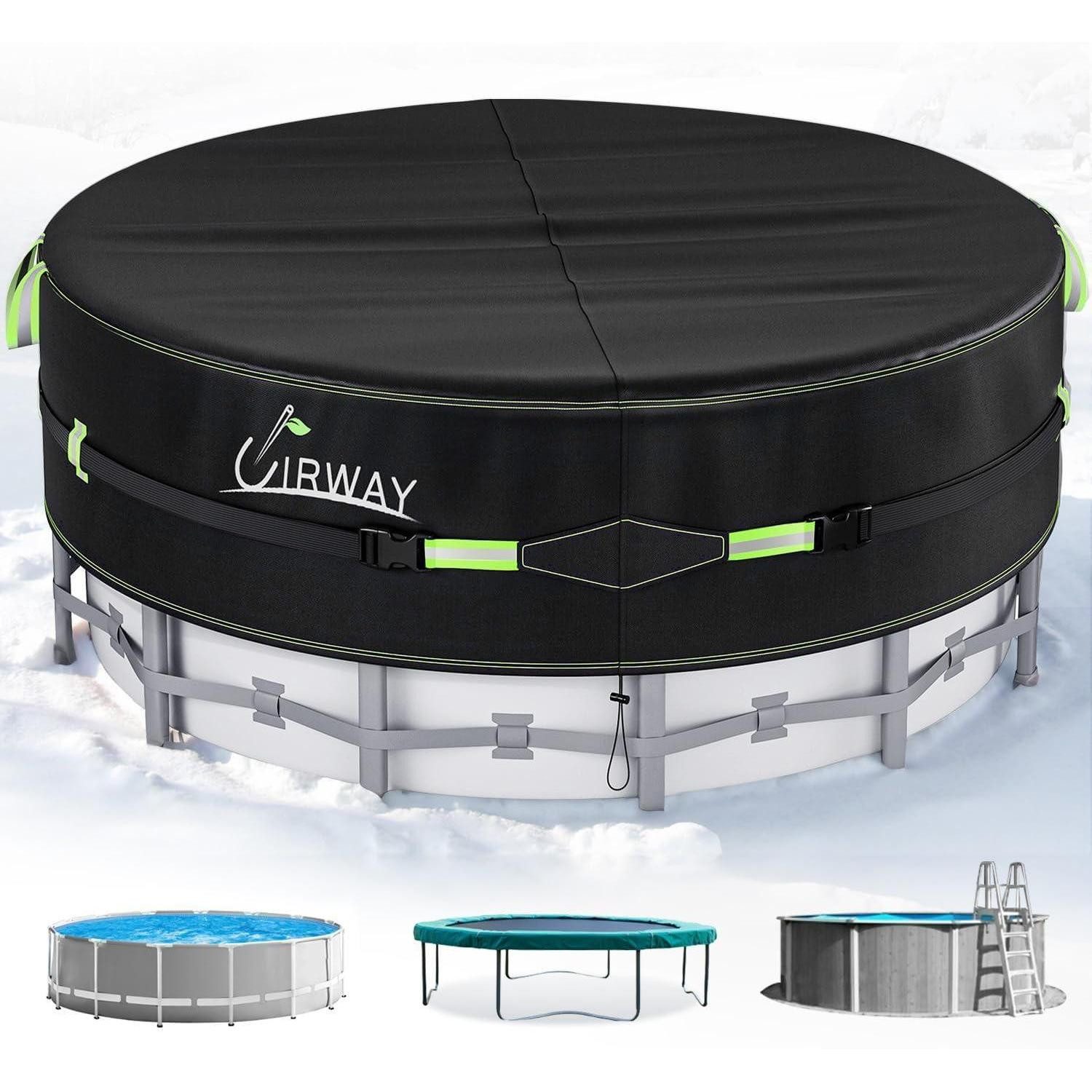 LuxusKollektion Pool-Abdeckplane Poolabdeckung Winterabdeckung 420D Kordelzug 640 cm (Rund) Schwarz