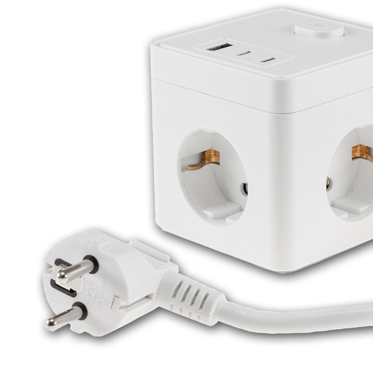 ChiliTec Steckdose Steckdosen-Würfel 3-fach mit USB-A&C & Schalter ws – Bild 5 von 5