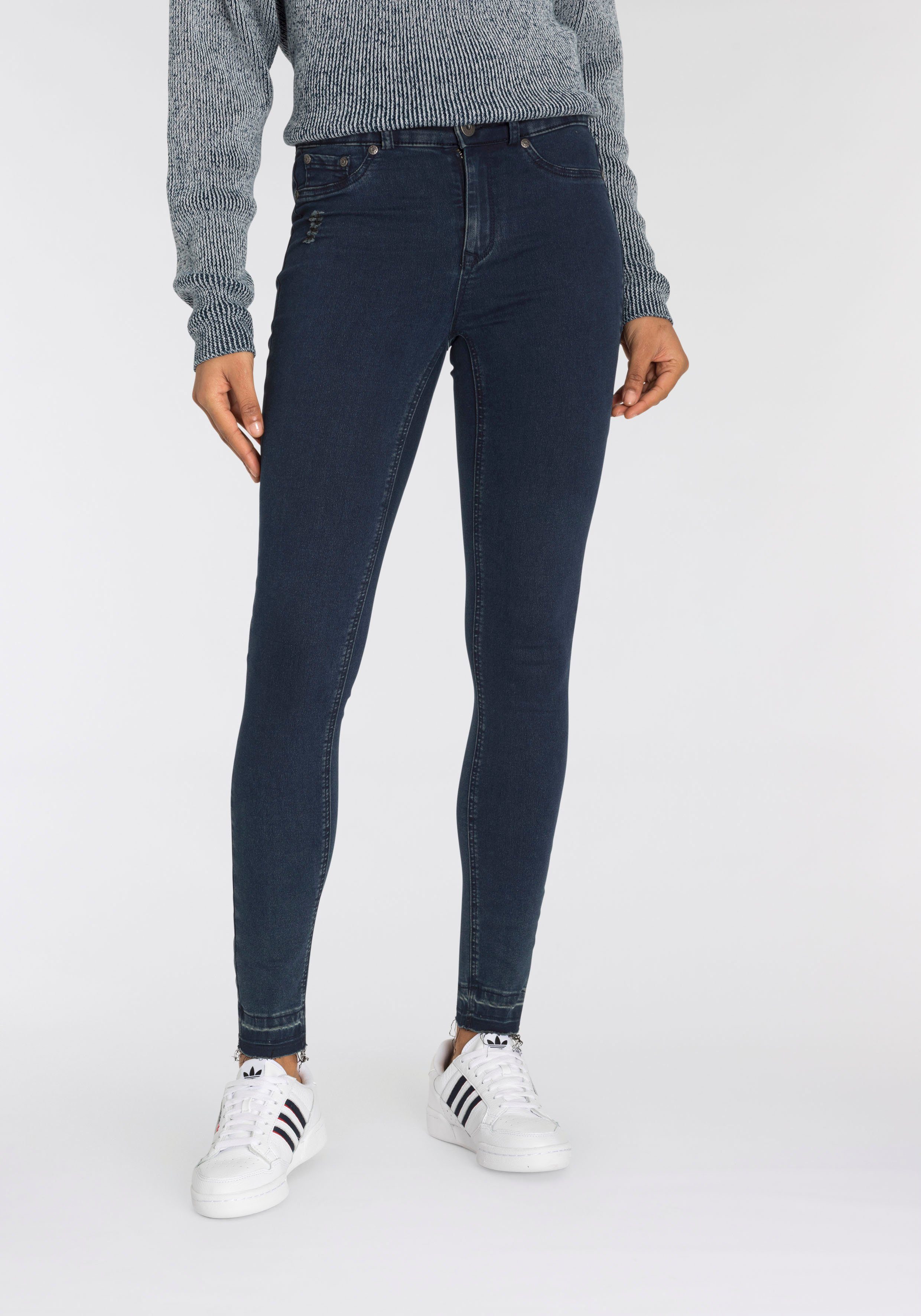 mit Waist Arizona Skinny-fit-Jeans offenem darkblue Ultra Saum Stretch High