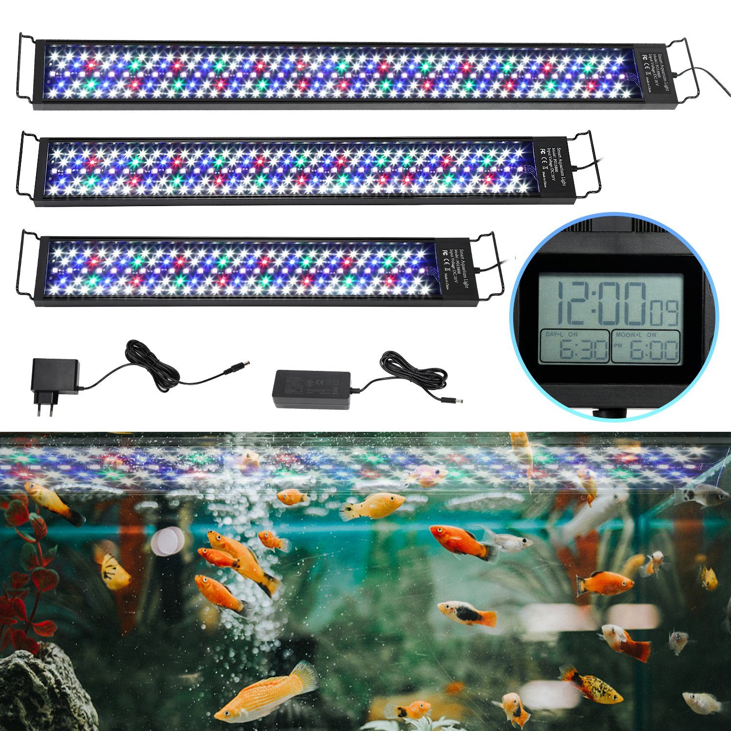 Clanmacy LED Aquariumleuchte 34-68W LED Aquarium RGB mit verstellbarer  Halterung aquarium licht, 34W