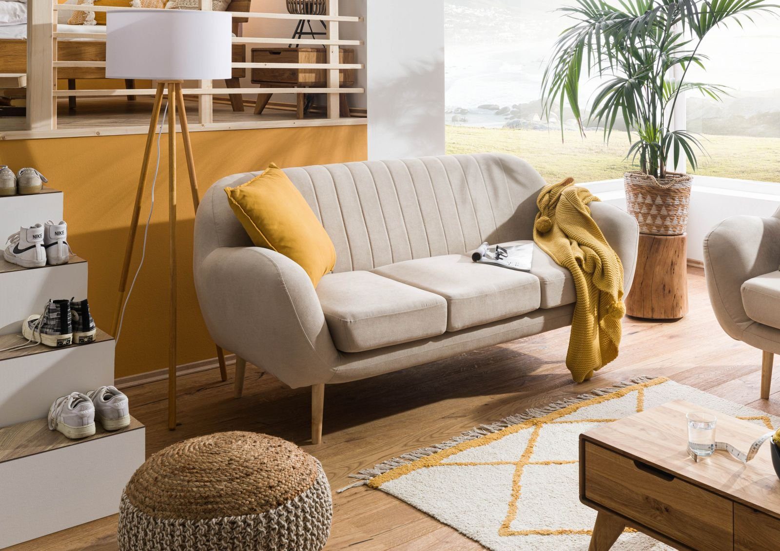Massivmoebel24 Sofa beige Sofa 3-Sitzer HOLMA 190x85x88