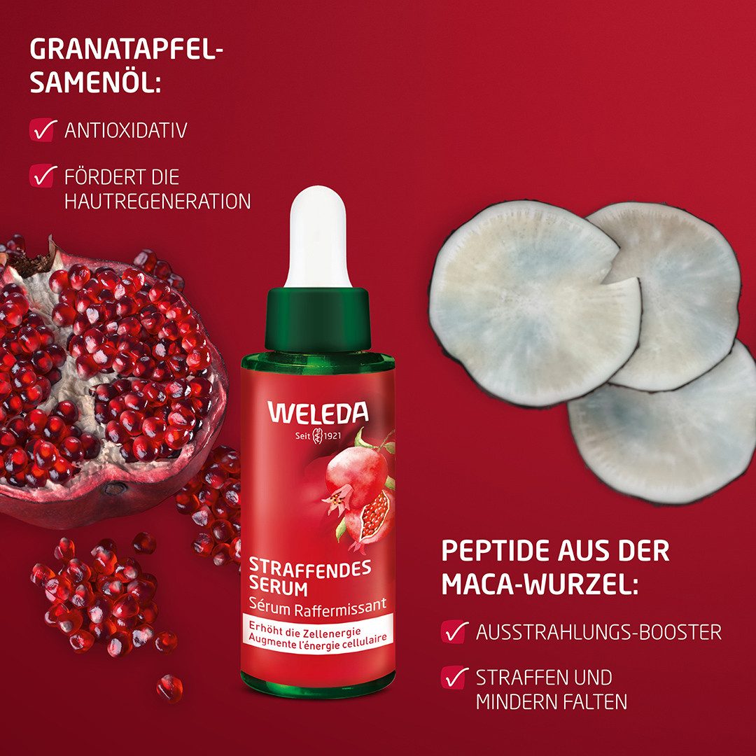 WELEDA Gesichtsserum STRAFFENDES SERUM GRANATAPFEL & MACA-PEPTIDE, spendet Feuchtigkeit & verbessert die Elastizität