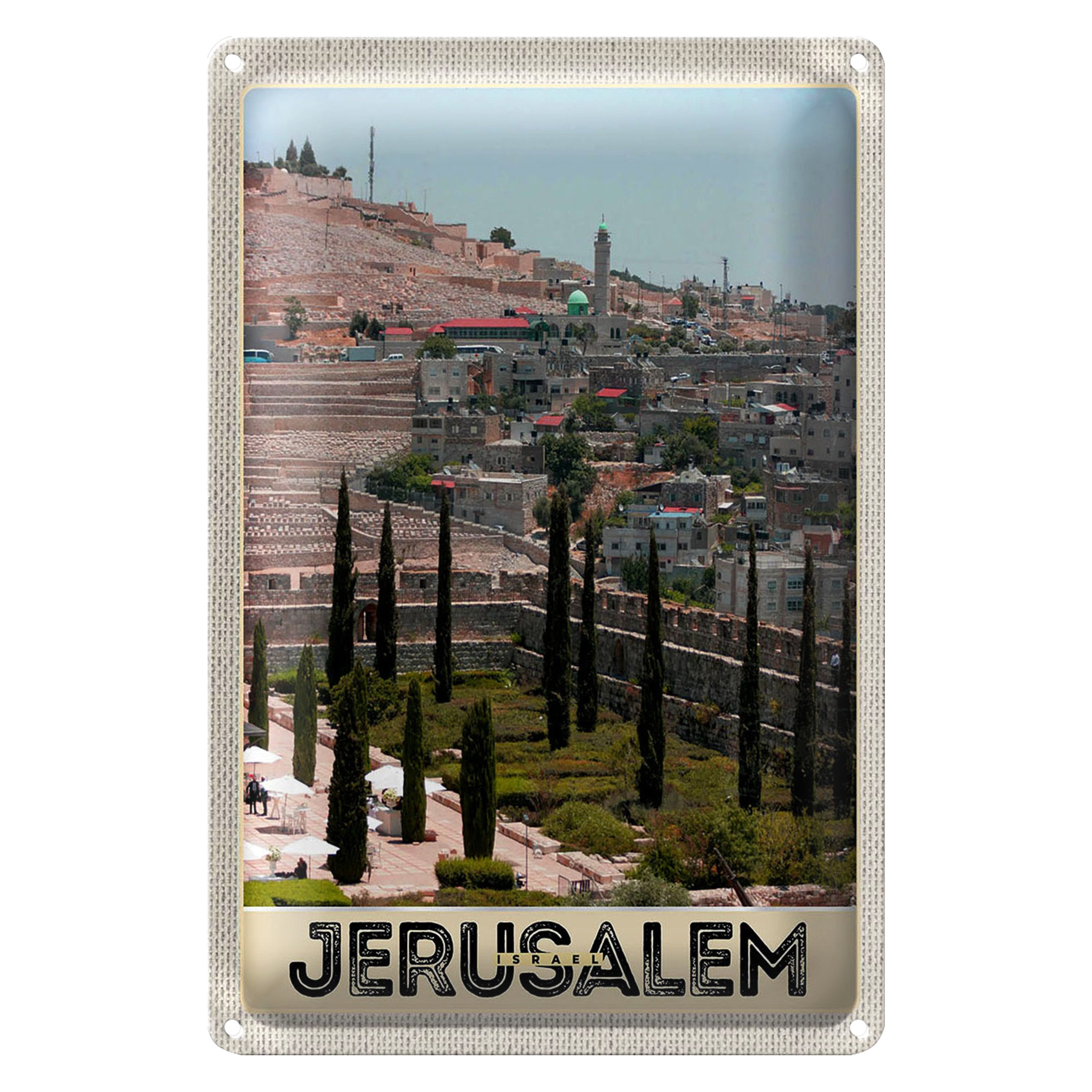 Roomando Metallschild Reise 12x18cm Jerusalem Israel Stadt Garten