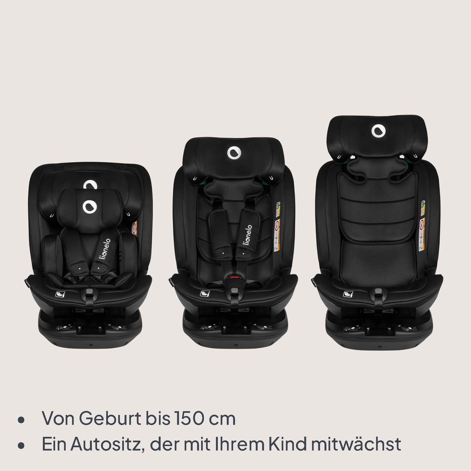lionelo Autokindersitz Bastiaan RWF i-Size, ab: ab 0, bis: bis 150 cm (36kg), ab: 40,00 cm, bis: 150,00 cm, (Set), 4 Sitze in 1/360' drehbare Basis / ISOFIX / Top-Tether