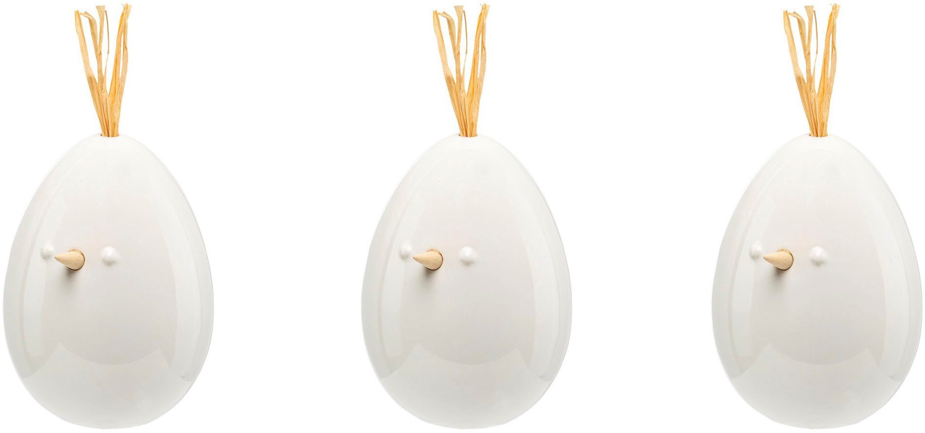 Creativ home Osterei Huhn, Ei mit Applikation (Set, 3 St), Frühjahrsdeko aus Keramik weiß