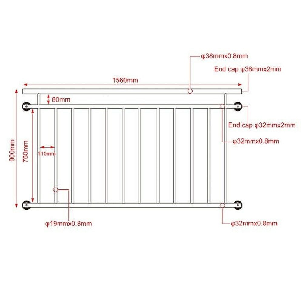 Apex Brüstungsgeländer Balkongeländer Fenster Geländer Edelstahl Französischer Balkon, 156 cm Länge