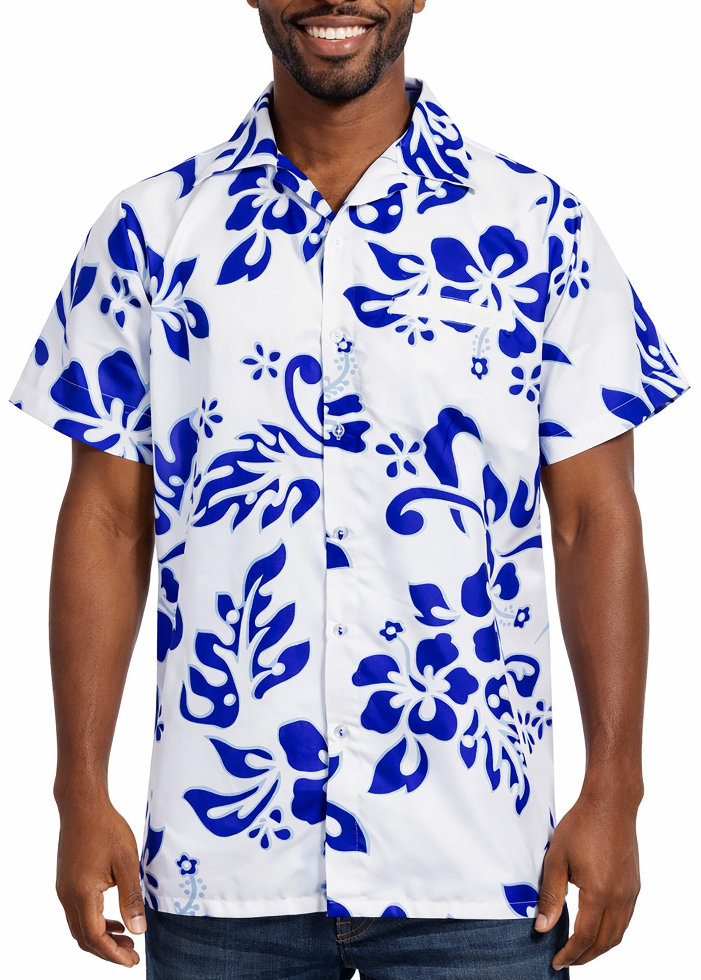 King Kameha Hawaiihemd "Hibiscus" Funky Hawaii-Hemd Herren Kurzarm Front-Tasche Stylish