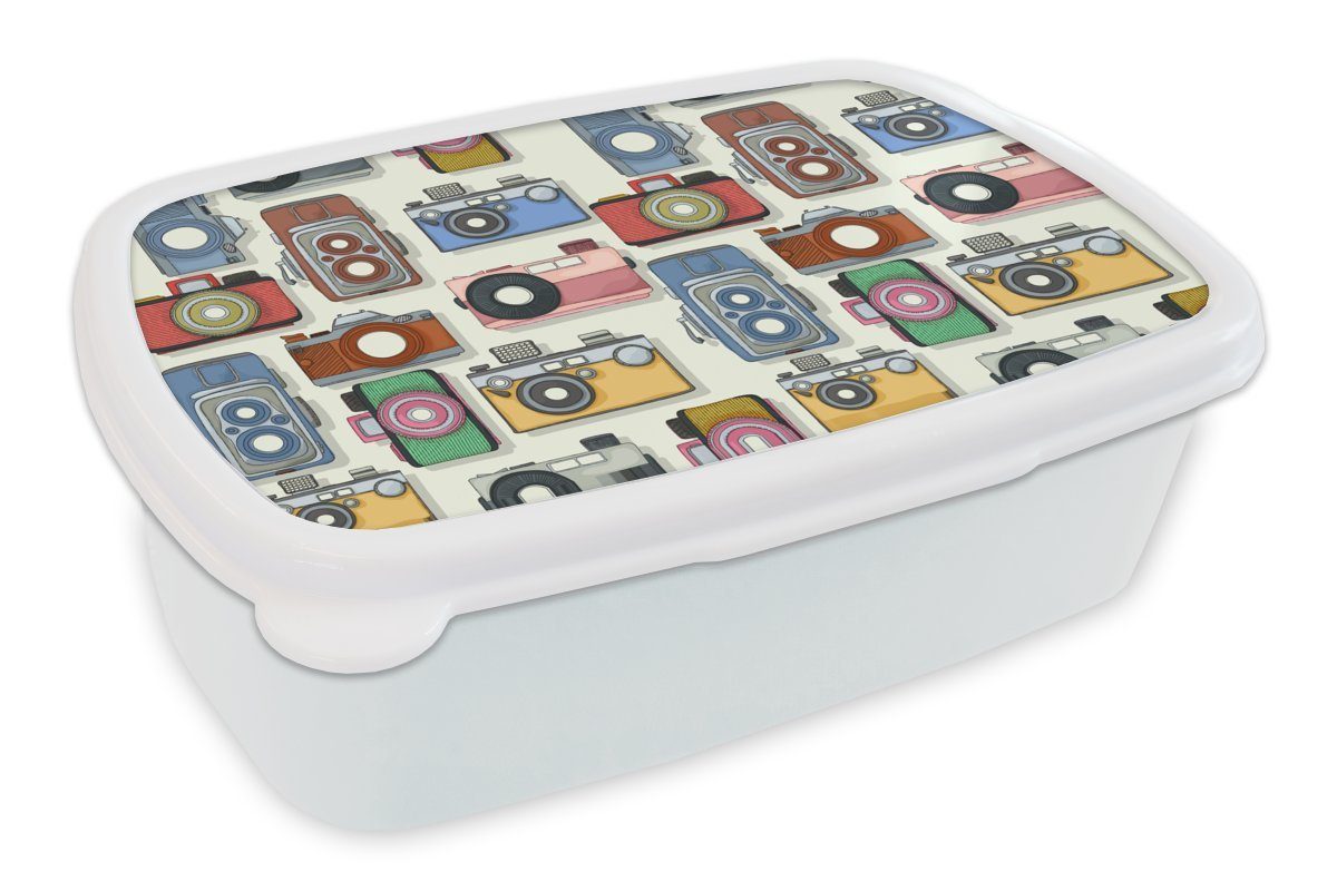 MuchoWow Lunchbox Retro - Kamera für und für weiß Mädchen Kinder und Jungs Kunststoff, Fotografie, Brotdose, (2-tlg), Brotbox - Erwachsene, Muster 