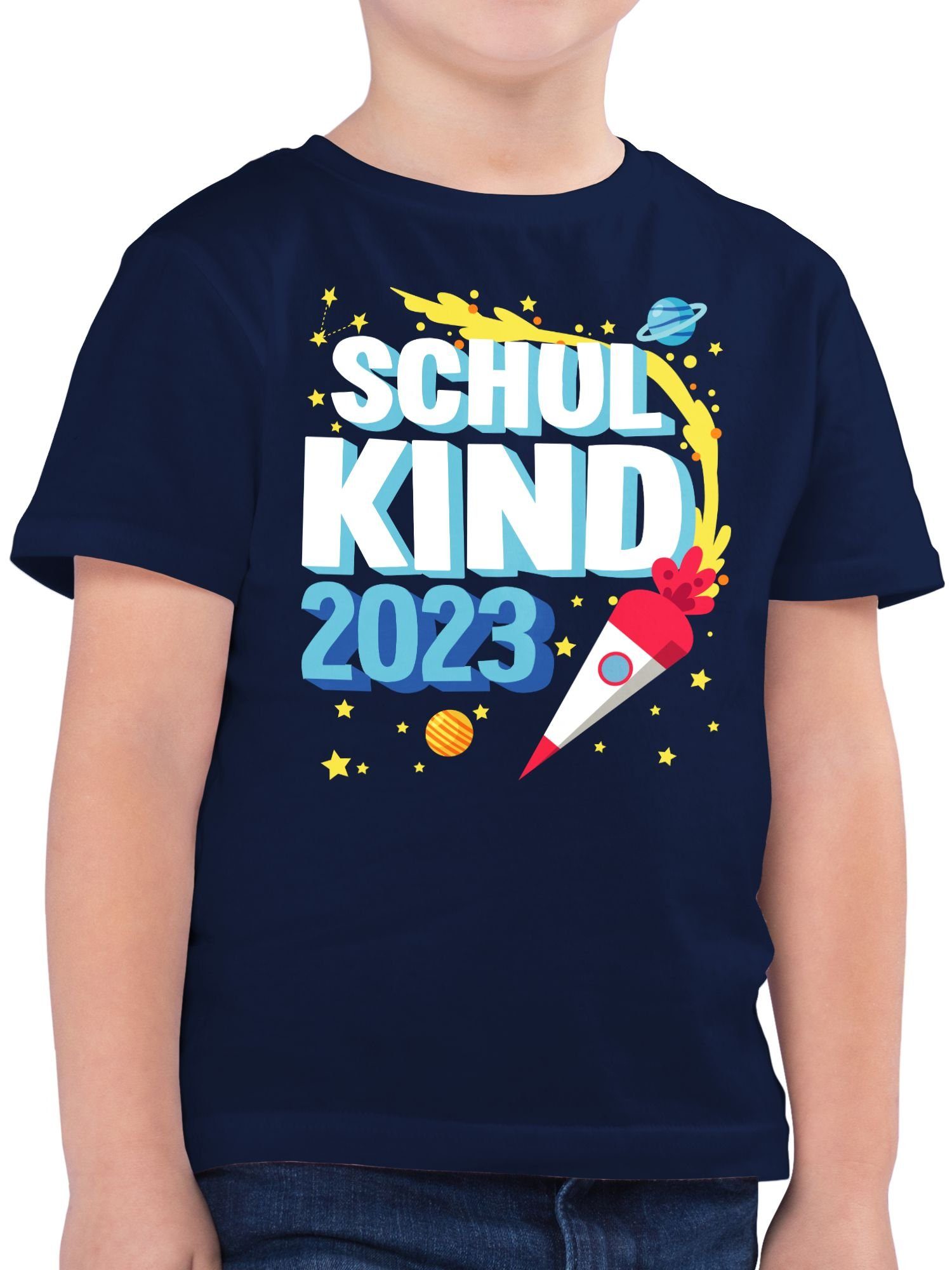 Shirtracer T-Shirt Schulkind 2023 - Rakete Einschulung Junge Schulanfang Geschenke 1 Dunkelblau
