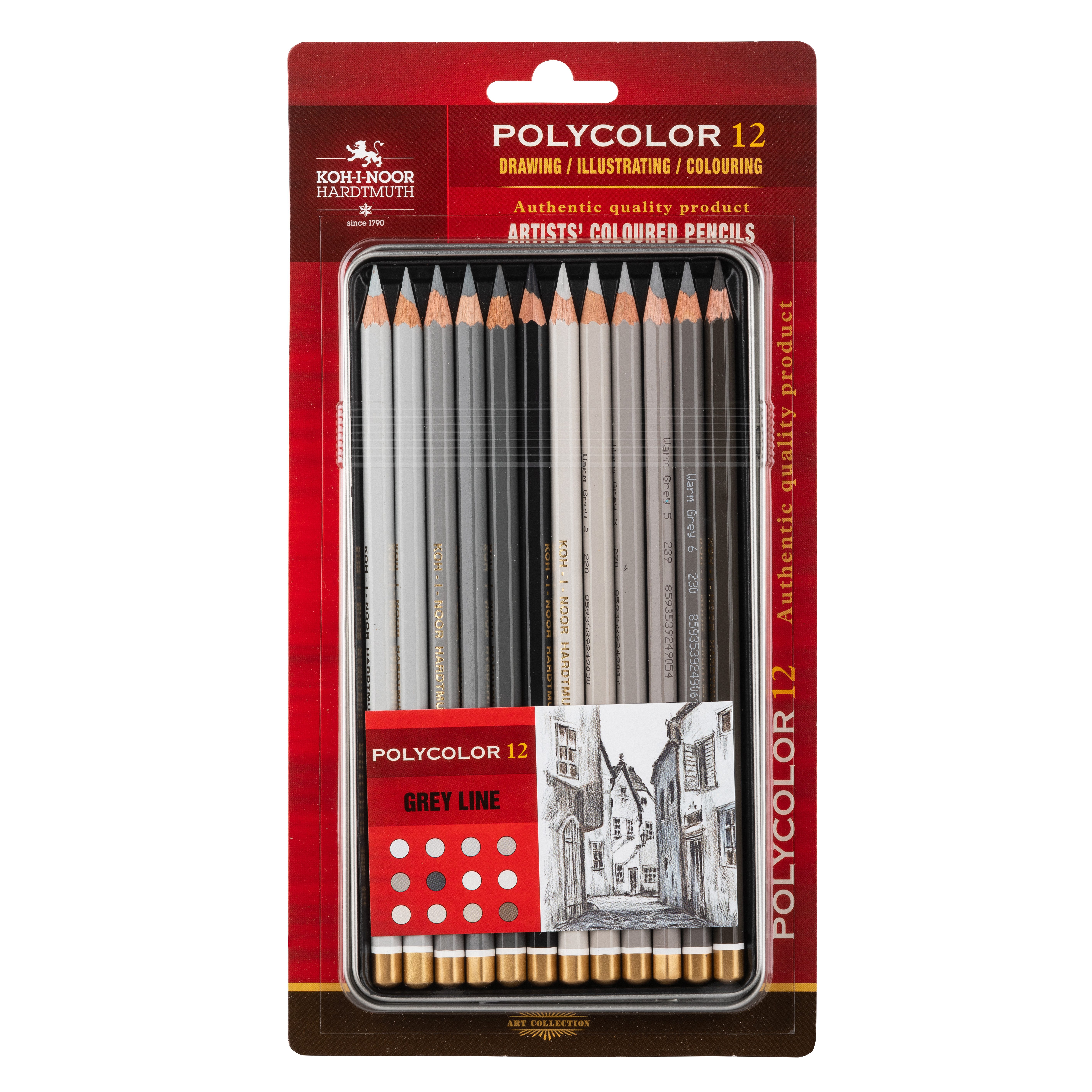 KOH-I-NOOR Buntstift KOH Künstlerfarbstifte Polycolor Graue Serie 12er