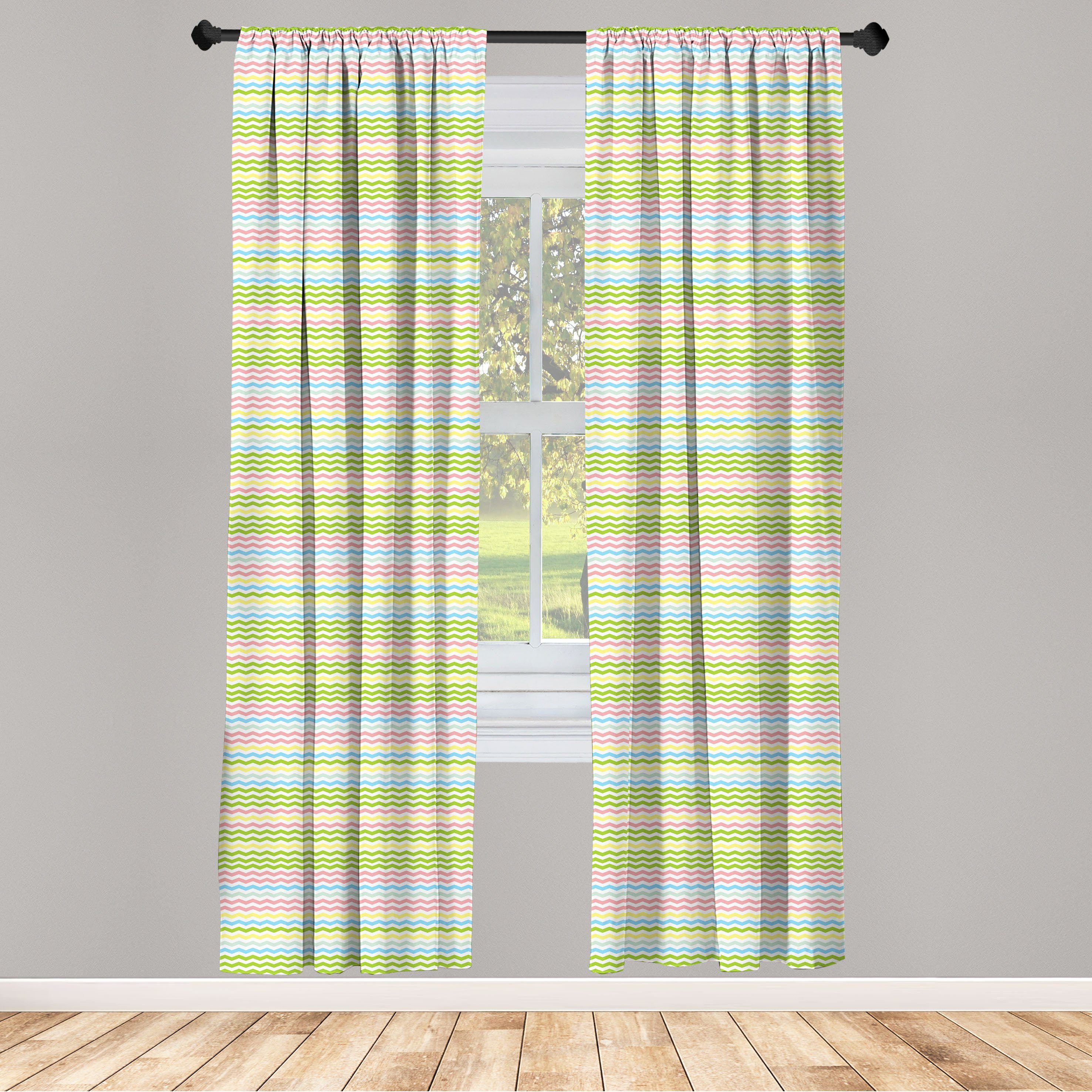 Gardine Vorhang für Wohnzimmer Schlafzimmer Dekor, Abakuhaus, Microfaser, Gelb und Grün Bunte Chevron
