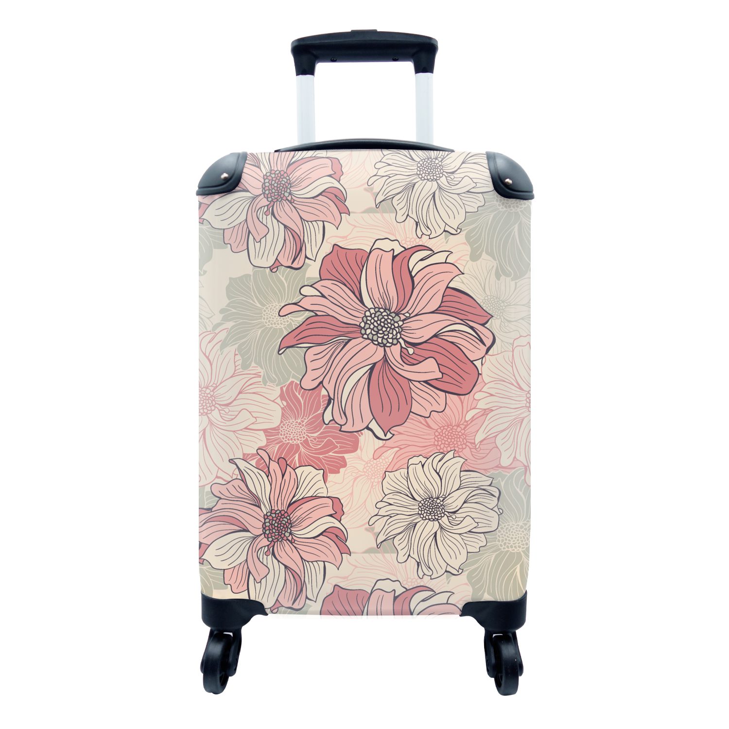 MuchoWow Handgepäckkoffer Muster - Blume - Design - Jahre 20s, 4 Rollen, Reisetasche mit rollen, Handgepäck für Ferien, Trolley, Reisekoffer | Handgepäck-Koffer