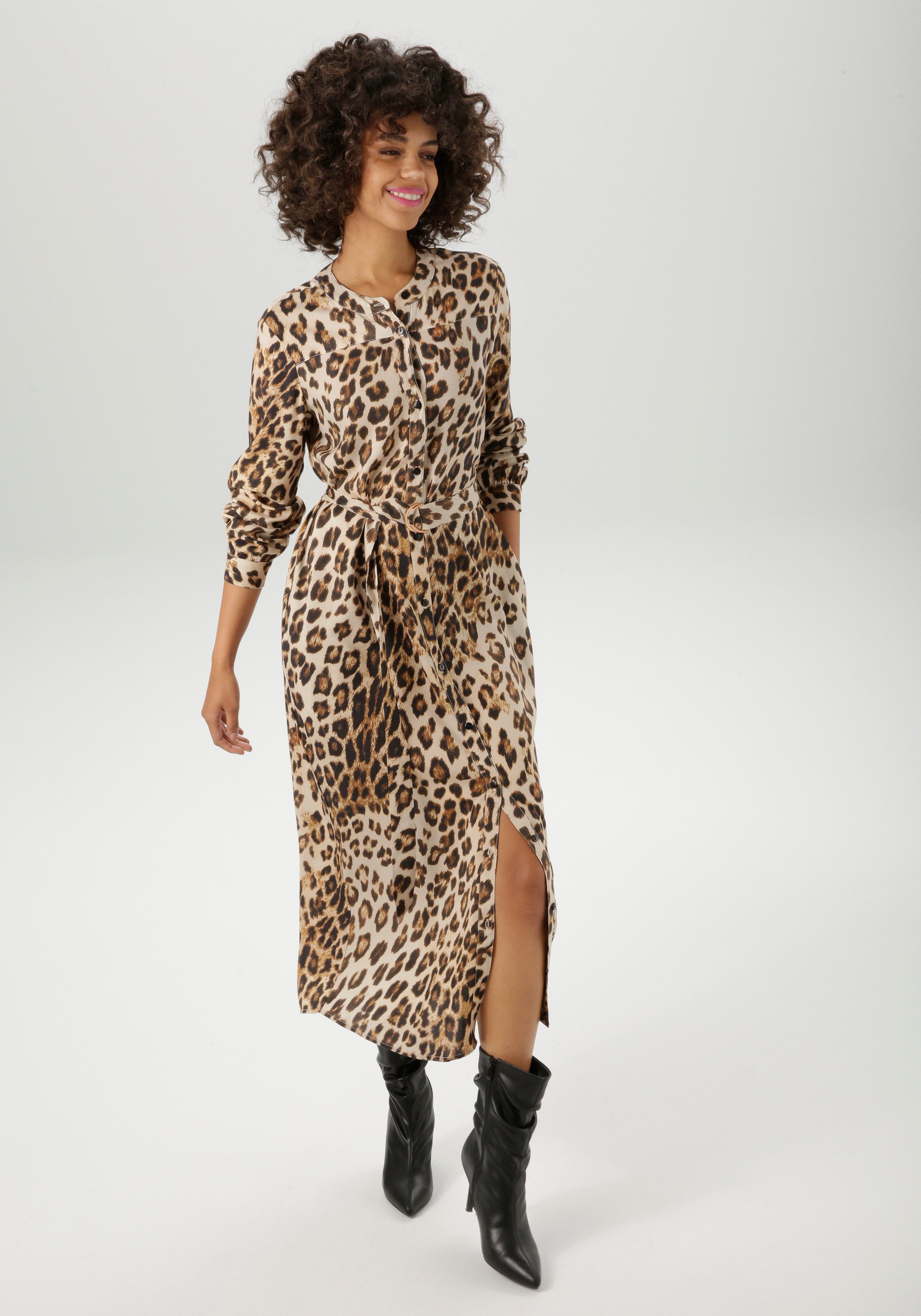Aniston CASUAL Blusenkleid (mit abnehmbarem Bindegürtel) mit trendigem Leo-Print - jedes Teil ein Unikat - NEUE KOLLEKTION