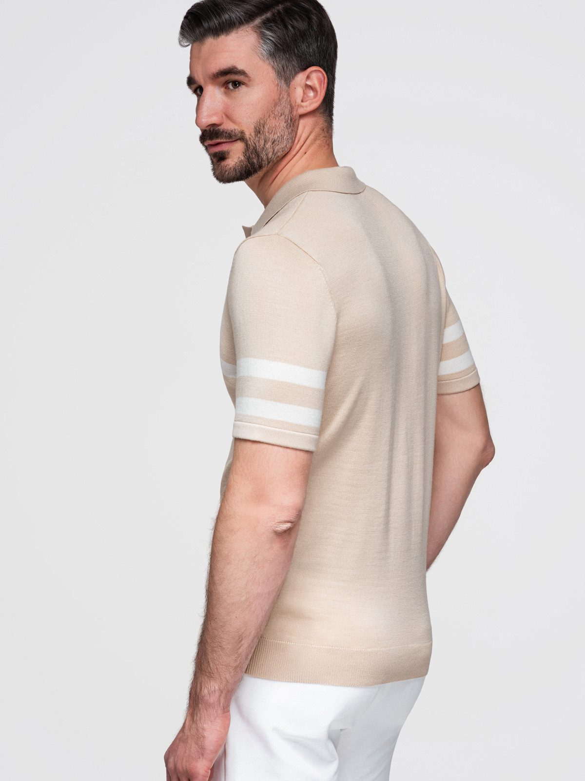 OMBRE Poloshirt Herren-Poloshirt aus weichem Strick mit kontrastierenden Streifen