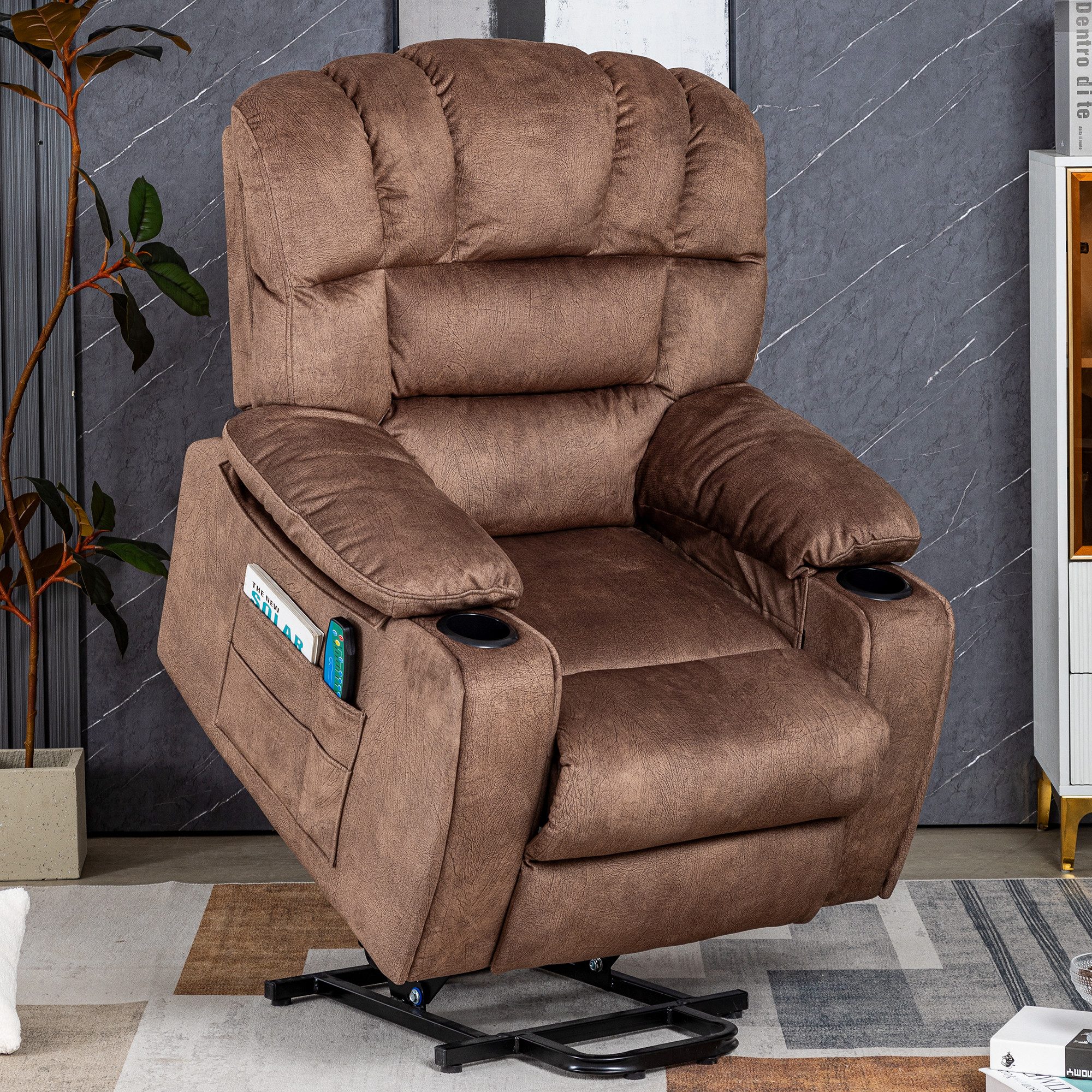 Merax TV-Sessel mit Vibration und Wärme, Seitentaschen und Timer, Fernsehsessel, Massagesessel elektrisch mit Aufstehhilfe, Relaxsessel
