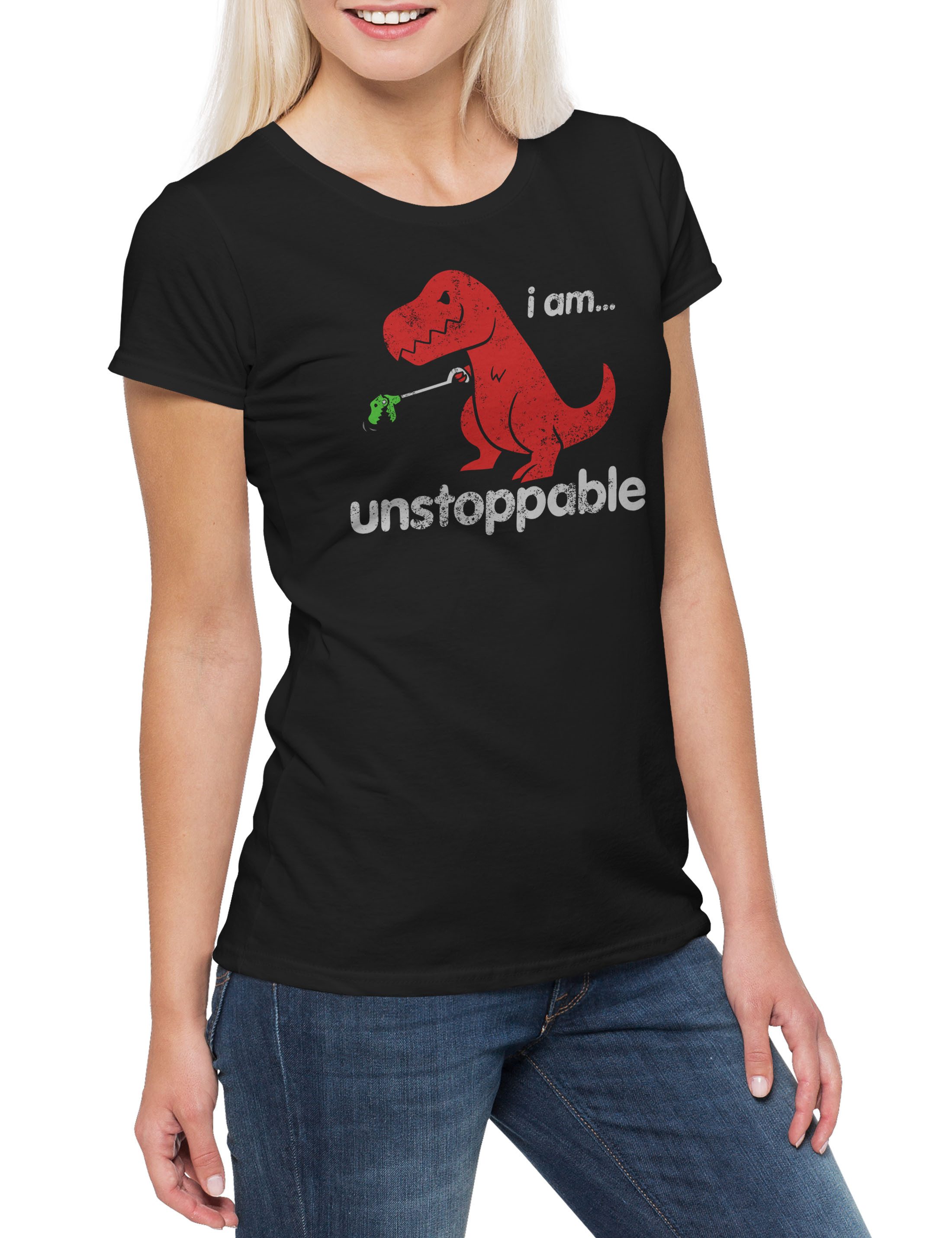 Print-Shirt I Am Unstoppable Damen T-Shirt Tyrannosaurus Rex T-Rex Dinosaurier Who