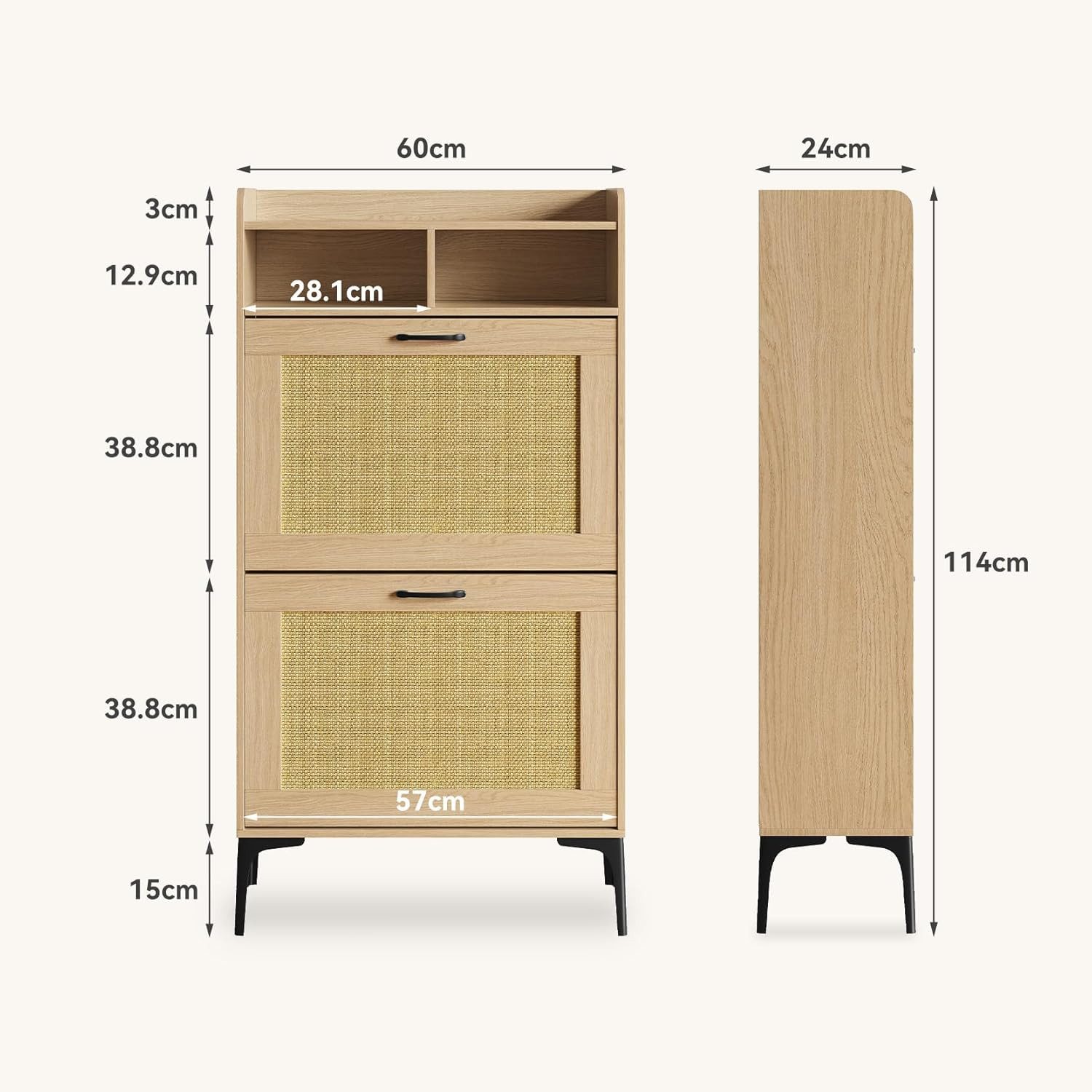 Dripex Schuhschrank mit Rattan-Dekoration, 2 klappbare günstig online kaufen
