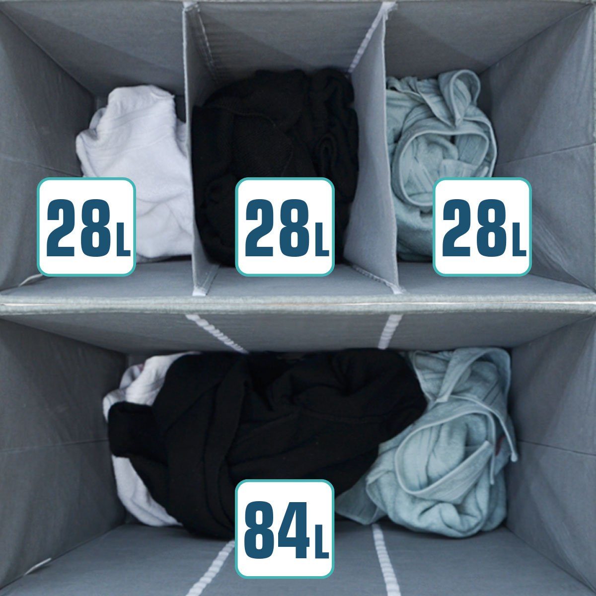 Wäschekorb 84L 3 Wäschekorb Beige+Deckel, Fächer Wäschesammler DuneDesign 60x30x50 - Wäschebox Faltbar