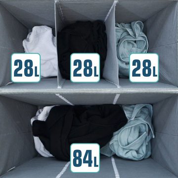 DuneDesign Wäschekorb Wäschekorb 3 Fächer 84L Wäschesammler Beige+Deckel, Faltbar - 60x30x50 Wäschebox