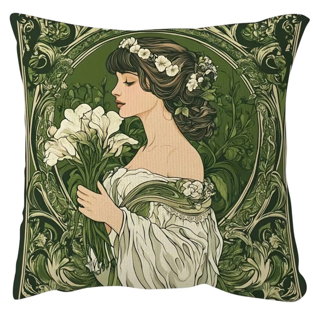 Dark-Desires Dekokissen Vintage Kissen Alfons Mucha Jugendstil Fra Lilien Füllkissen 45x45 cm
