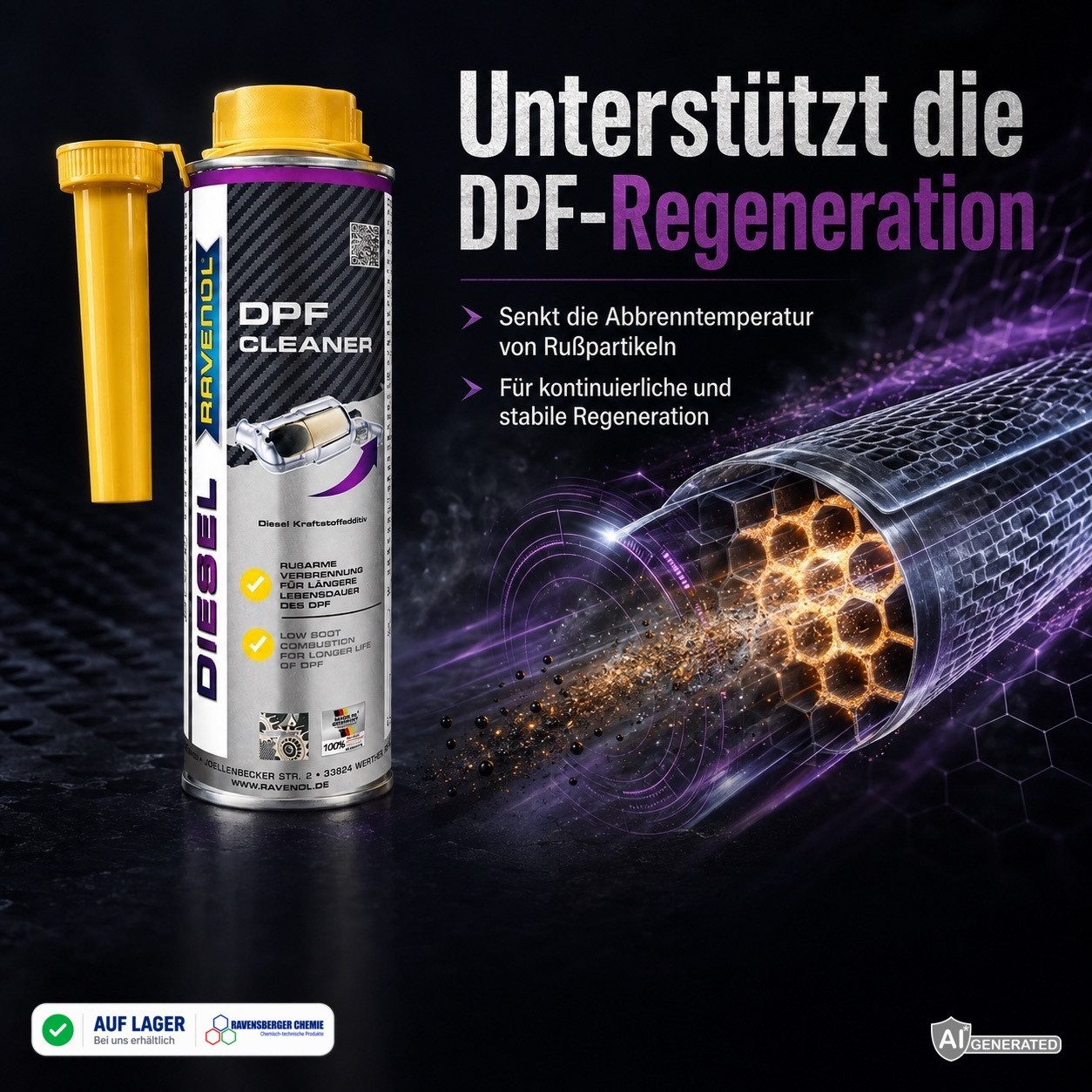 Ravenol Diesel-Additiv DPF Cleaner 300 ml Diesel Additiv DPF Reiniger für Partikelfilter, 0,3 l, DPF Reiniger 300 ml – für Regeneration & Kurzstrecken – Bild 4 von 5