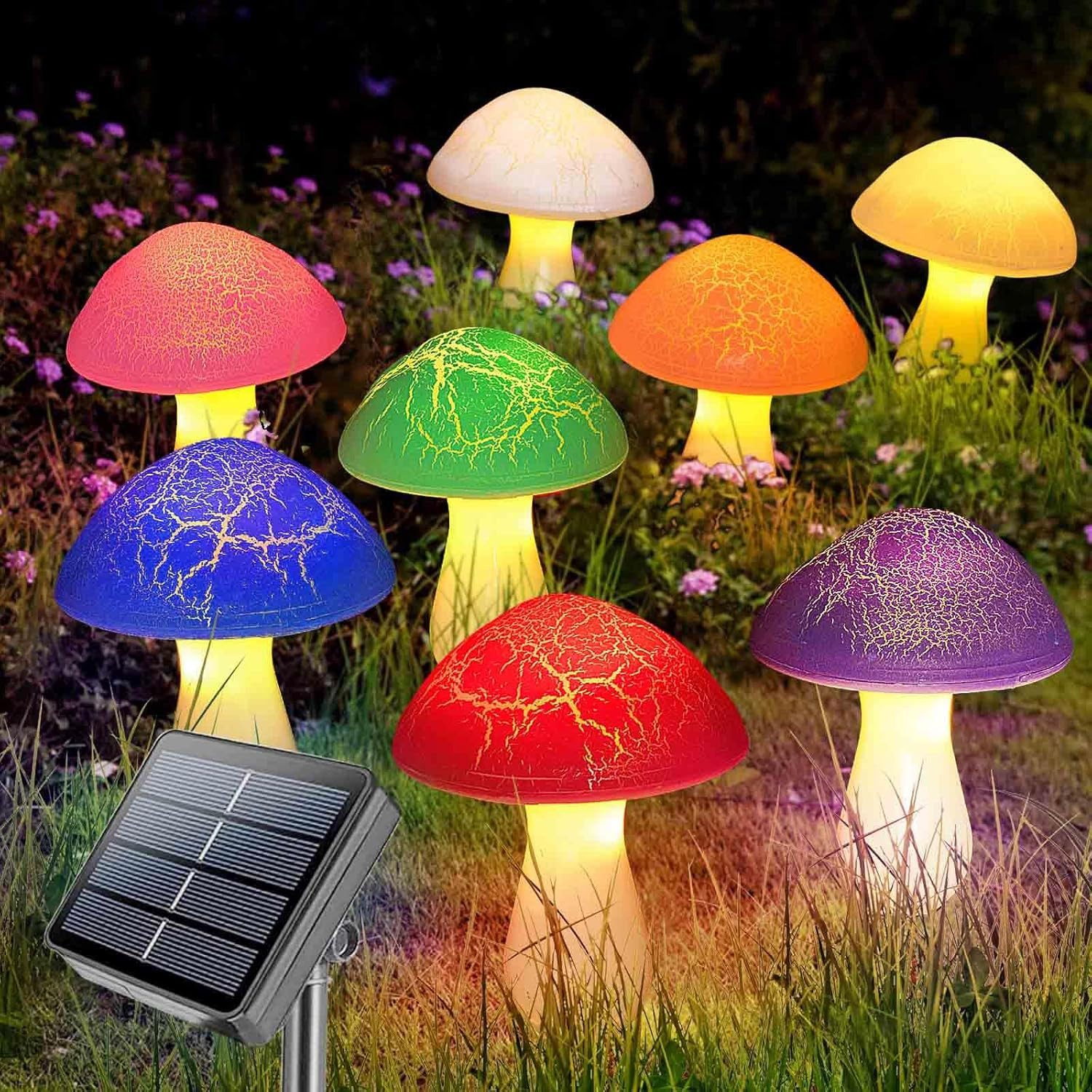 FELIXLEO LED Solarleuchte 8 Stk Pilz Solarlampen Außen Cracked Style Garten Halloween Deko.