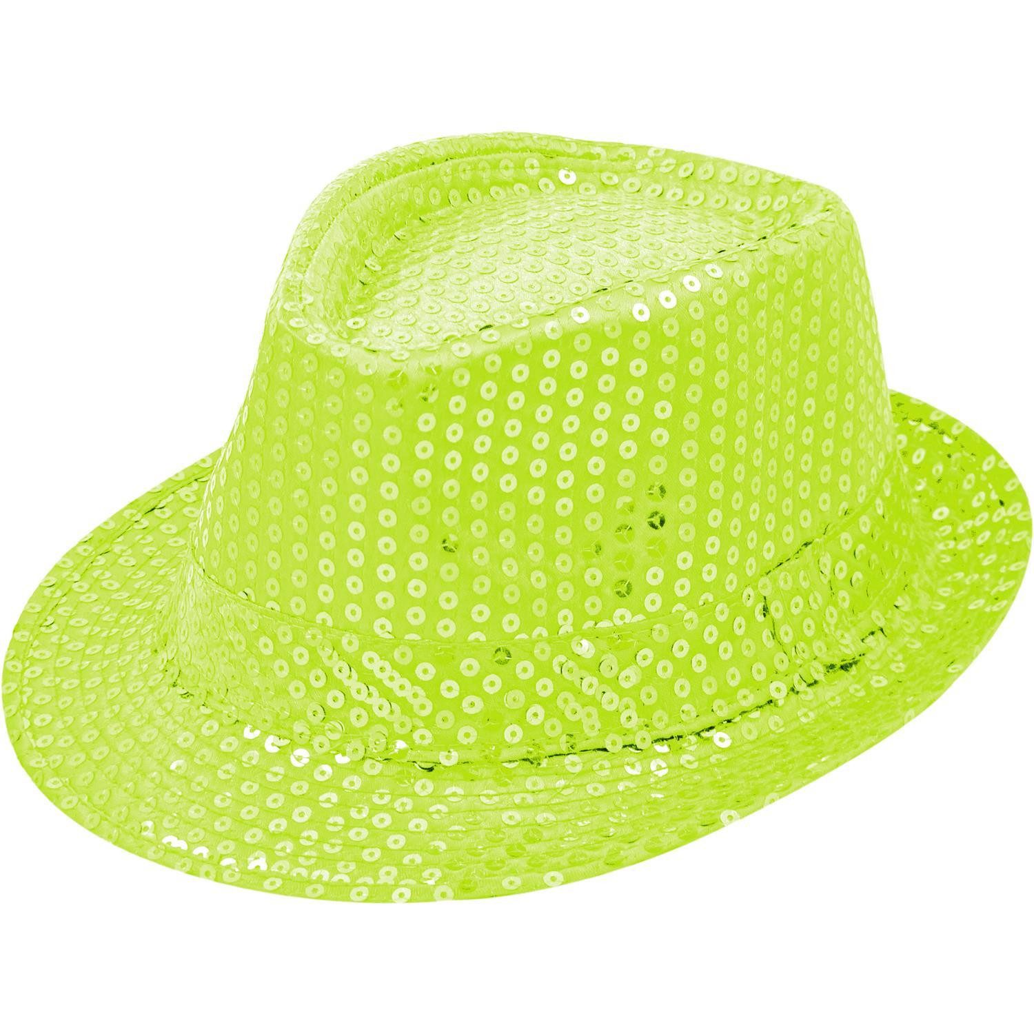 Party Factory Kostüm Pailletten-Hut neongrün Accessoire für Karneval oder Party, mit glitzernden Pailletten versehen