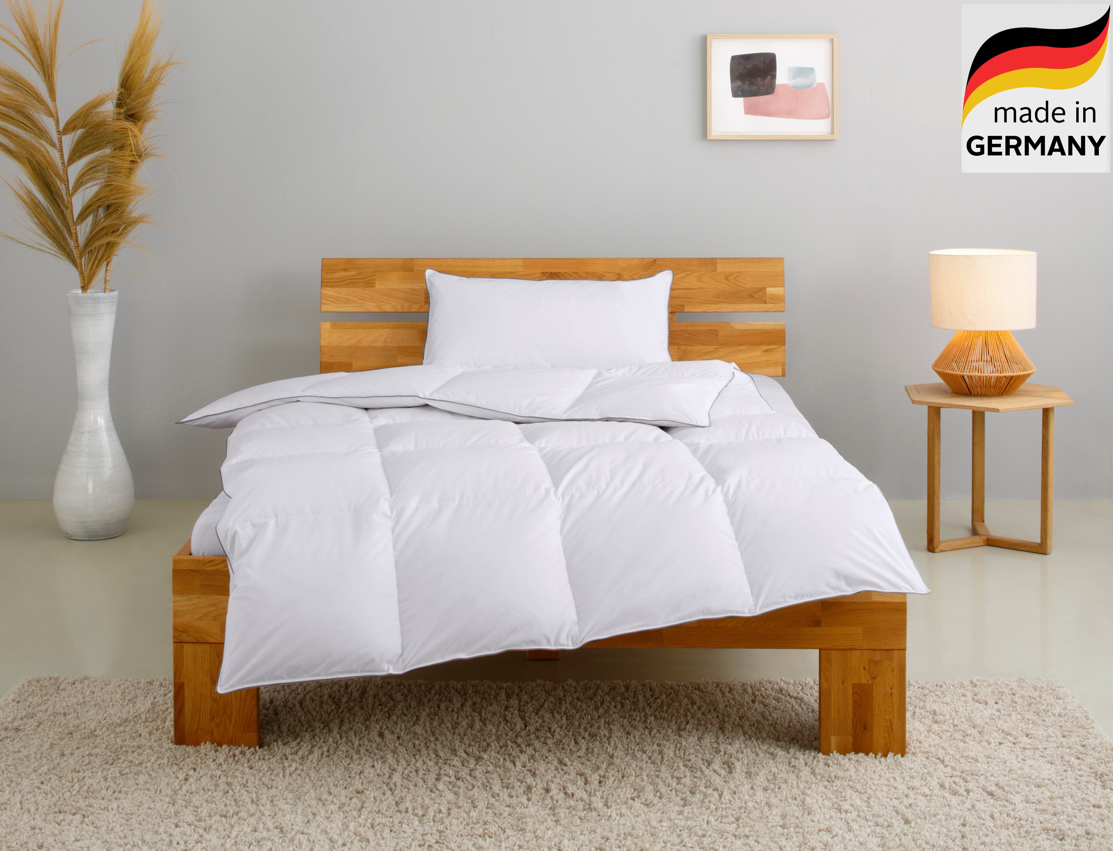 OTTO home Daunenbettdecke + Kopfkissen TAMINS, Bettdecke 135x200 cm und 155x220 cm, 2-tlg., Füllung: 100% Daunen, Bezug: 100% Baumwolle, Set mit Kissen 40x80 cm, 80x80 cm, Sommer, Winter, Made in Germany