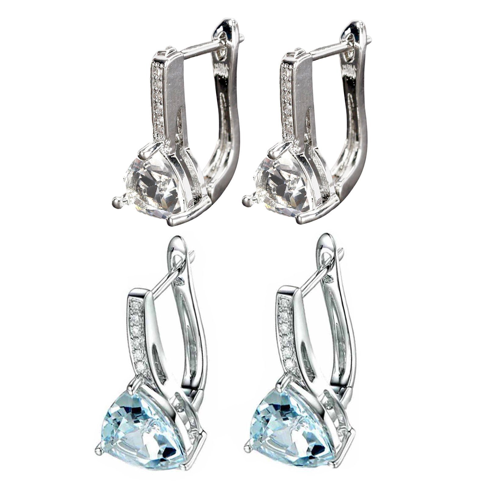 fulaide Paar Ohrhänger Frauen Schmuck Silber & Aquamarin Tropfen Ohrstecker Ohrringe 2 Paar Transparent&Hellblau