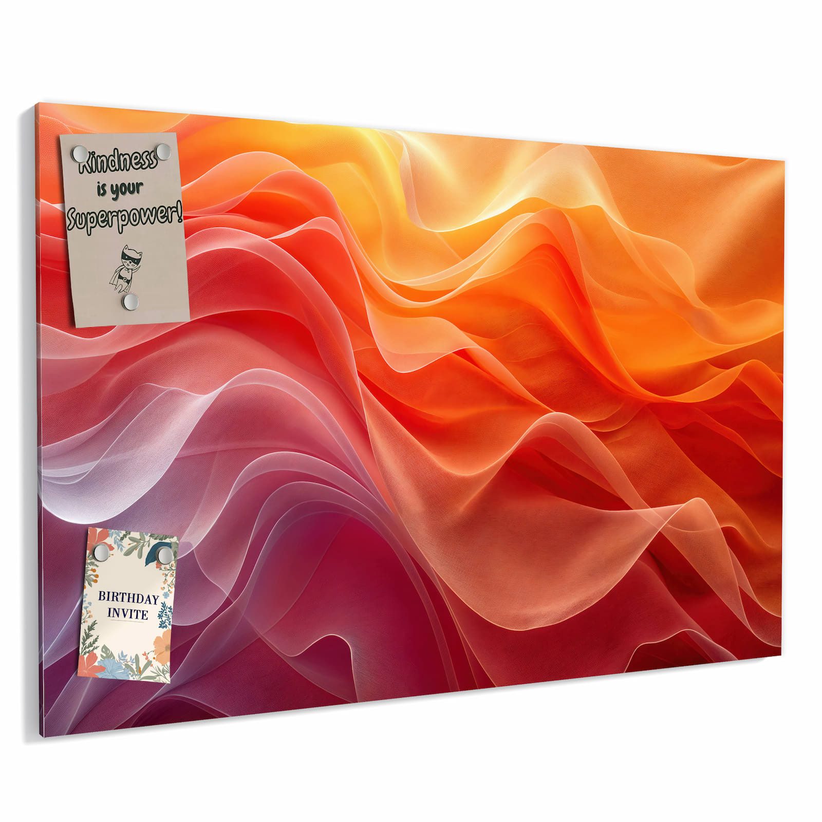 Primedeco Magnettafel Orange Seidenfalten – Magnetwand & Memoboard aus Metall, (Komplett-Set, 1-tlg., Inklusive 4 Magnete und 2 Boardmarker (weiß & schwarz), magnetisch & beschreibbar