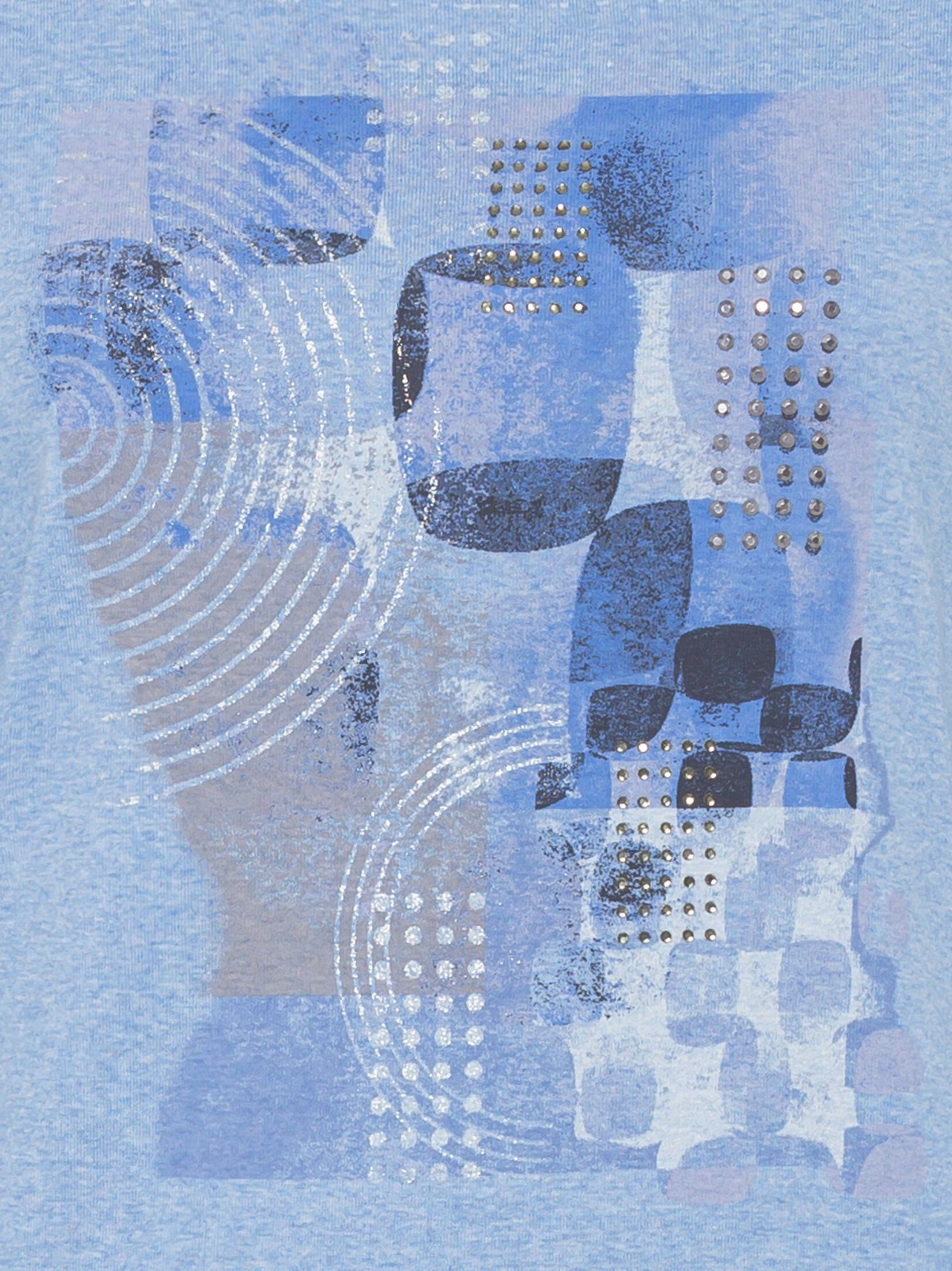 Olsen Rundhalsshirt Edda mit Dekosteinen Melange Blue Sterling Print im