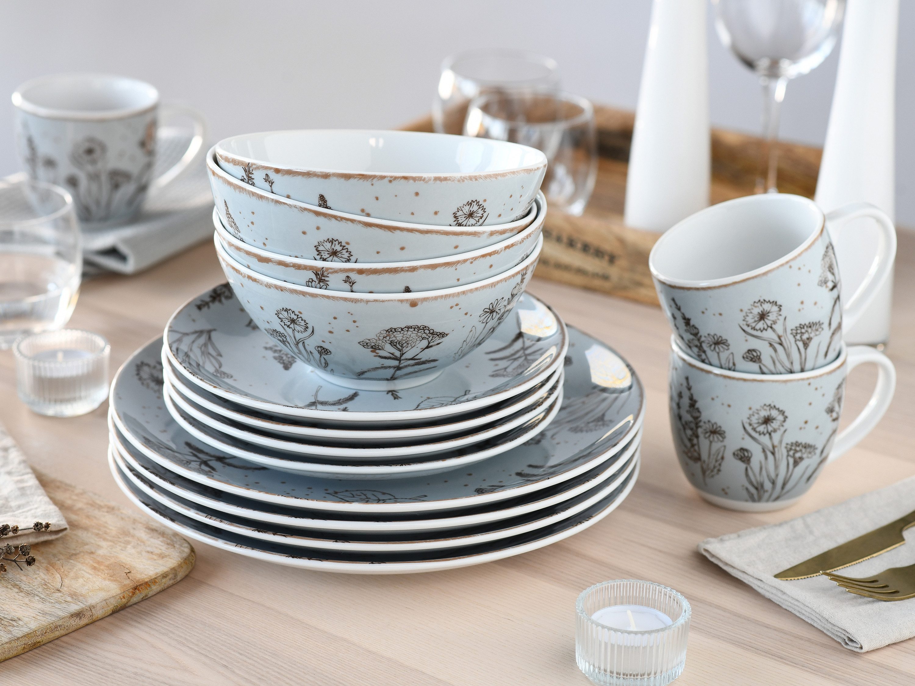 creaTable Kombiservice Vintage Flowers Stein (16-tlg), 4 Personen, Porzellan – Bild 3 von 5