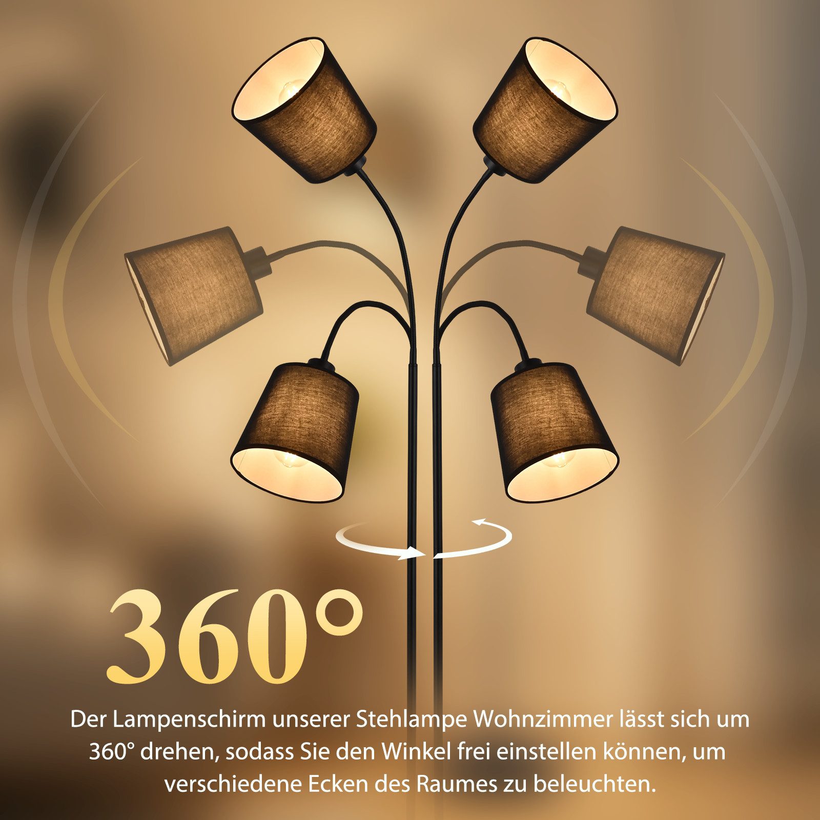 Nettlife Stehlampe Schwarz Beige Stoff stehleuchte drehbarem Lampenschirm Moderne E27, ohne Leuchtmittel, Fassung 360° drehbarem Lampenschirm für Wohnzimmer Sch – Bild 2 von 5