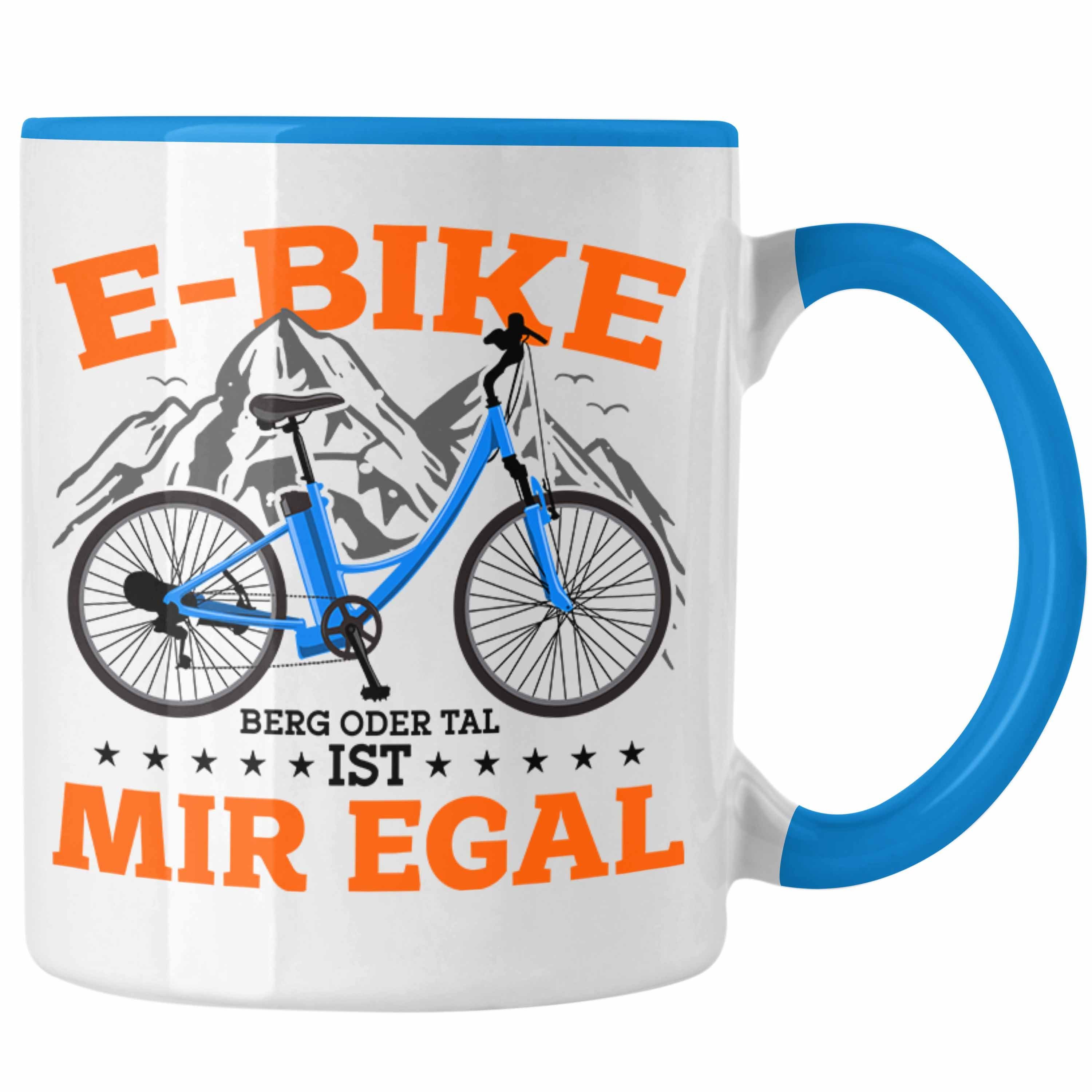 Trendation Tasse Lustige Tasse E-Bike Fans Geschenk E-Bike Sprüche Geschenkidee Blau