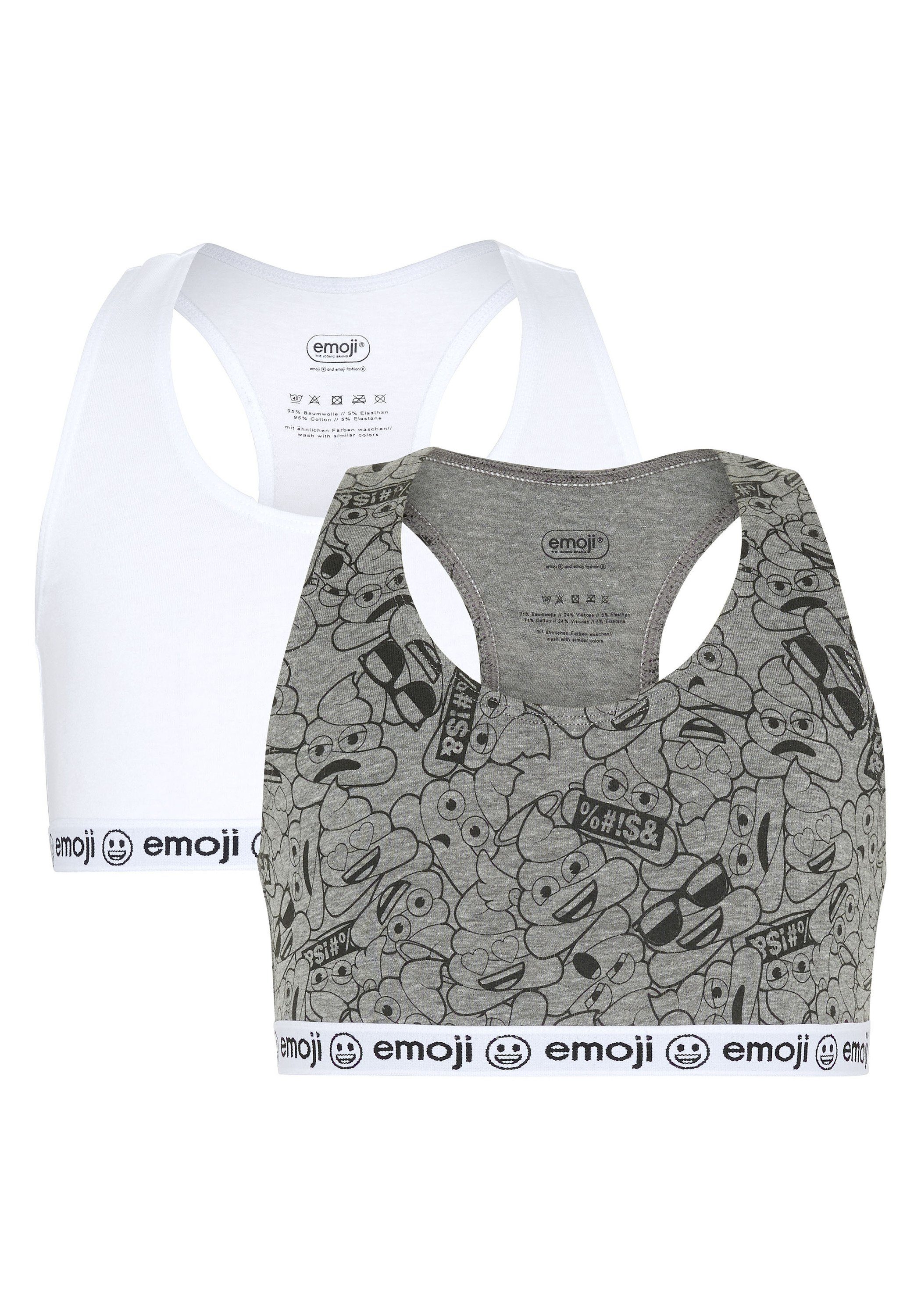 Teenie-BH Grey/White mit im Zweierpack Medium Unterbrustgummi Emoji elastischem 7510