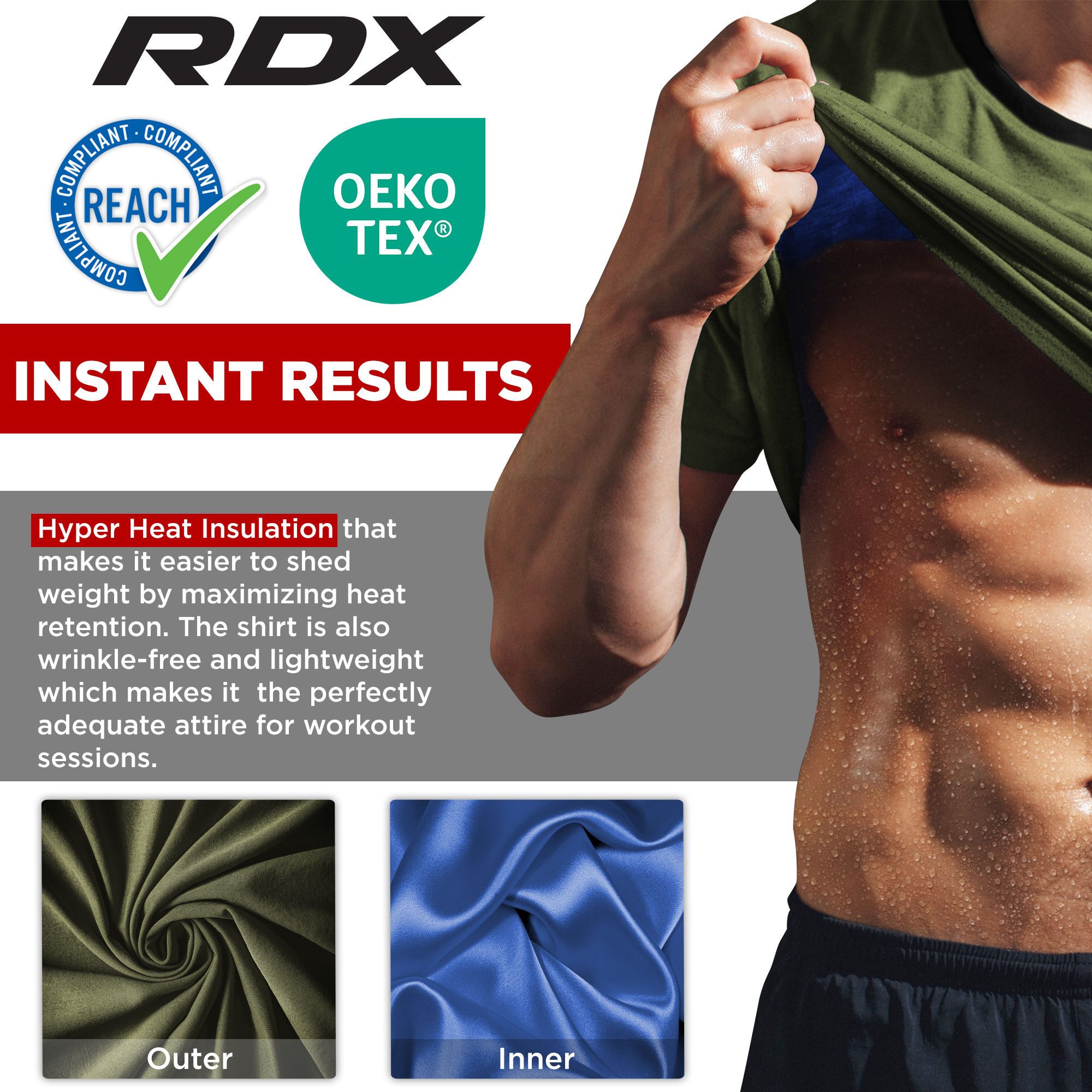 RDX Sports Kompressionsshirt RDX Herren Sauna Shirt – Schweißanzug Fitness Tanktop (Single, 1-Pack) Strap Tank Top with Round Neck